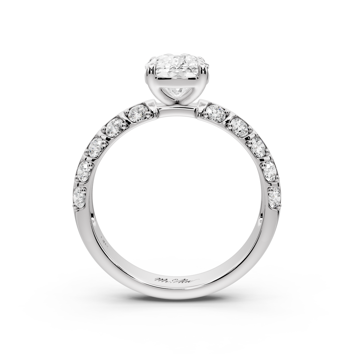 Jessica - 2ct platinum Ecushion Split-Shank Engagement Ring with Double-Row Shared-Prong Pavé Band