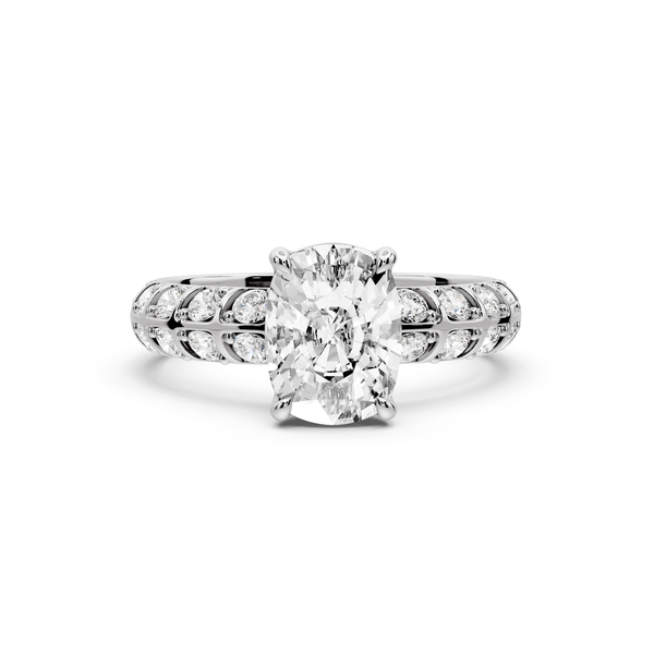 Jessica - 2ct platinum Ecushion Split-Shank Engagement Ring with Double-Row Shared-Prong Pavé Band