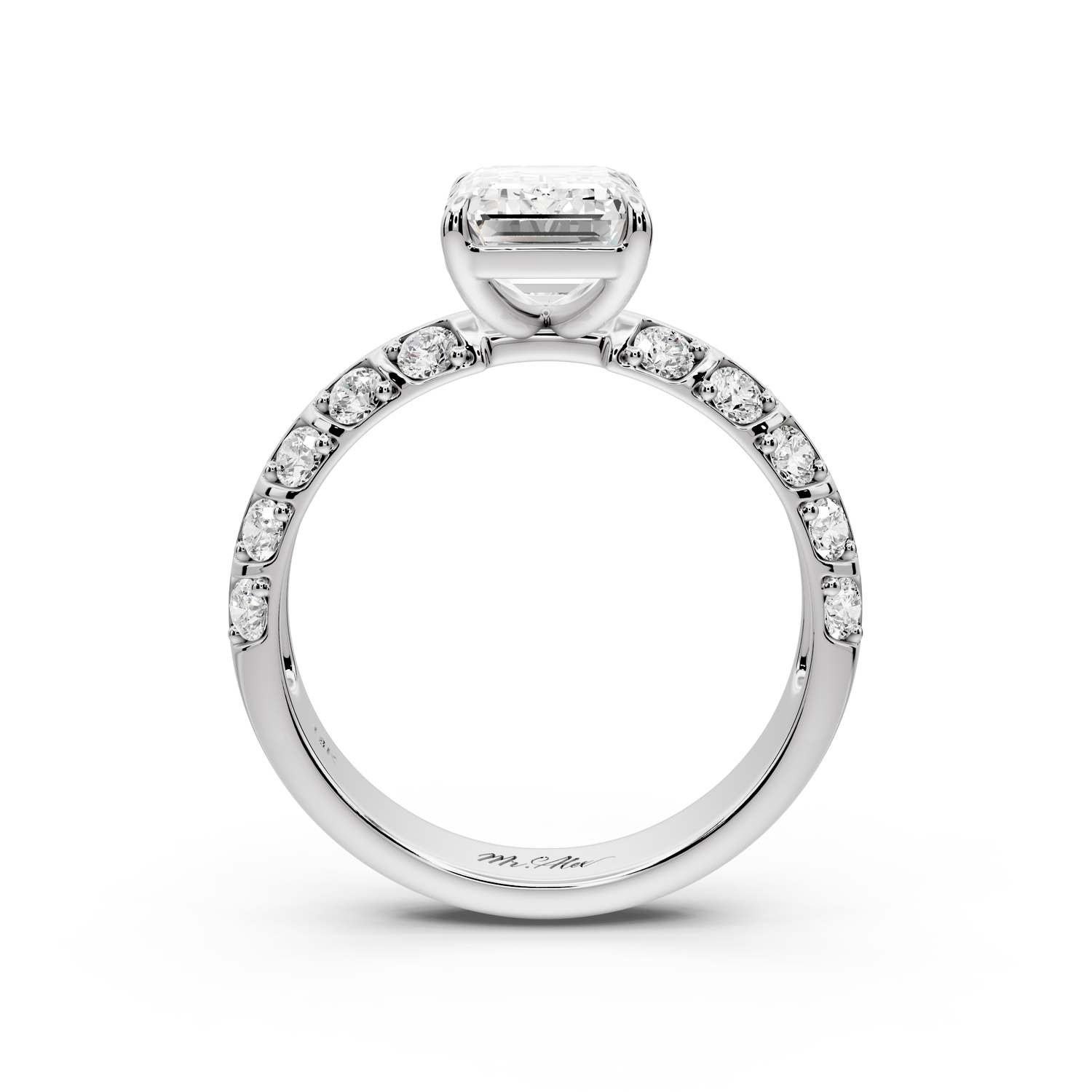 Jessica - 2ct platinum Emerald Split-Shank Engagement Ring with Double-Row Shared-Prong Pavé Band