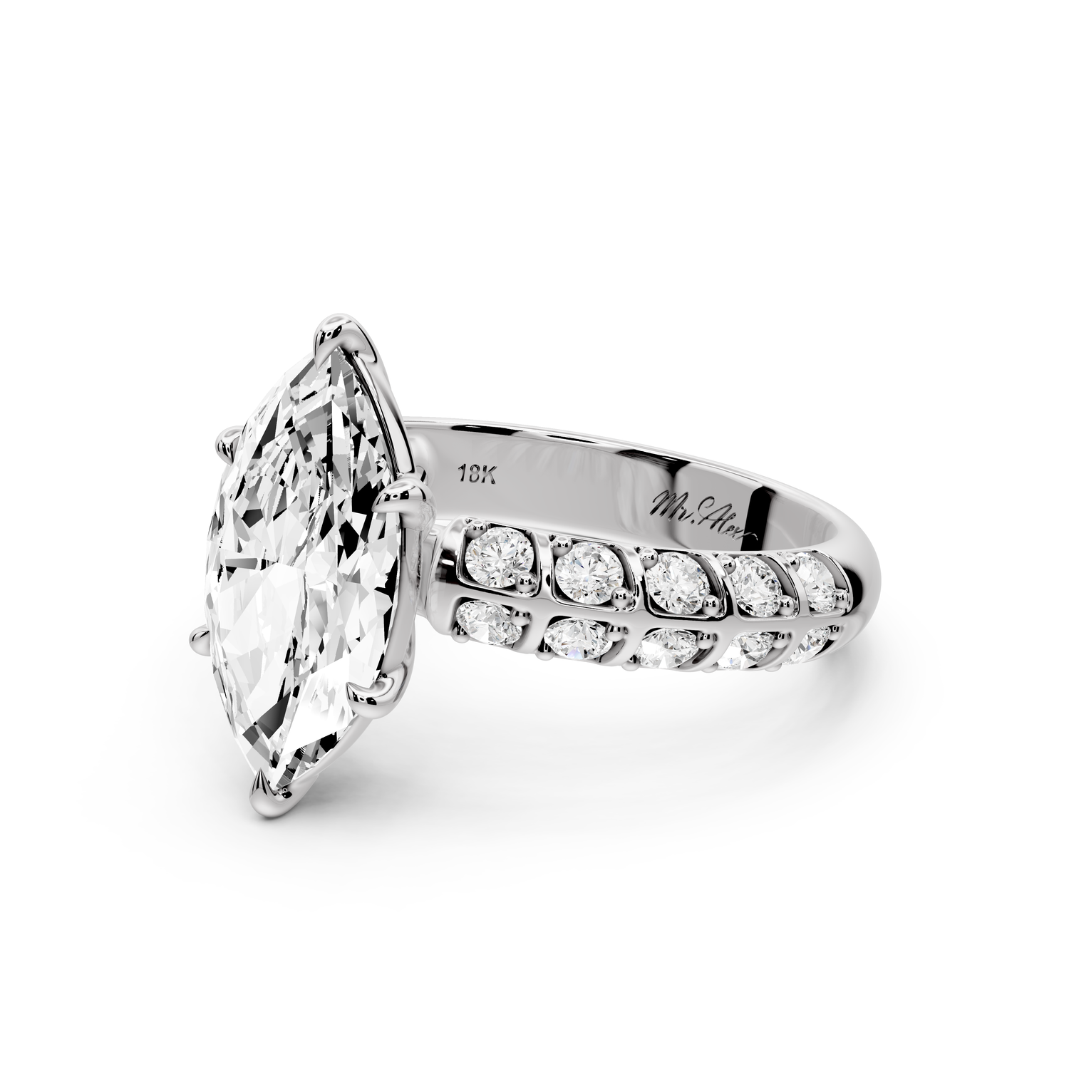 Jessica - 2ct platinum Marquise Split-Shank Engagement Ring with Double-Row Shared-Prong Pavé Band