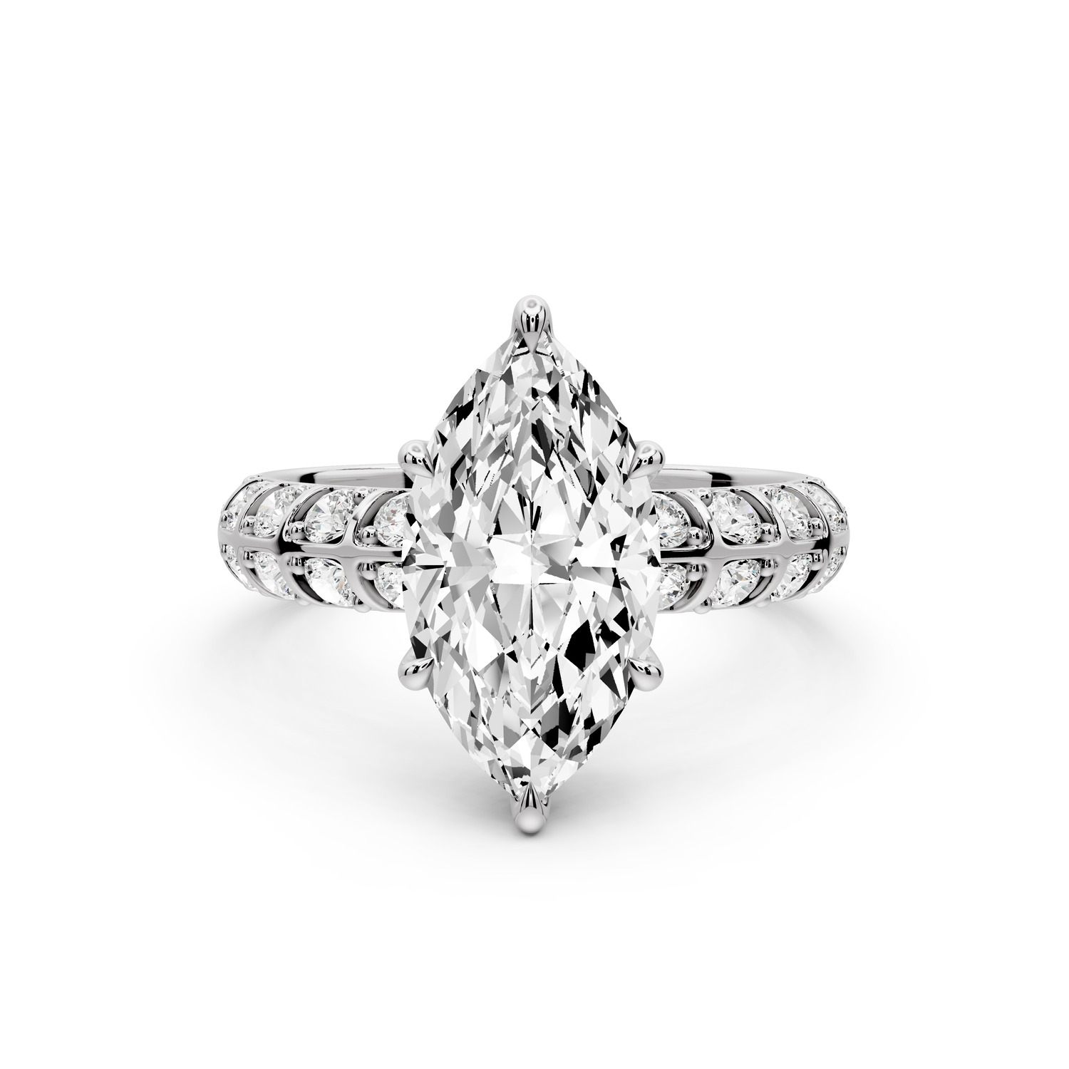 Jessica - 2ct platinum Marquise Split-Shank Engagement Ring with Double-Row Shared-Prong Pavé Band