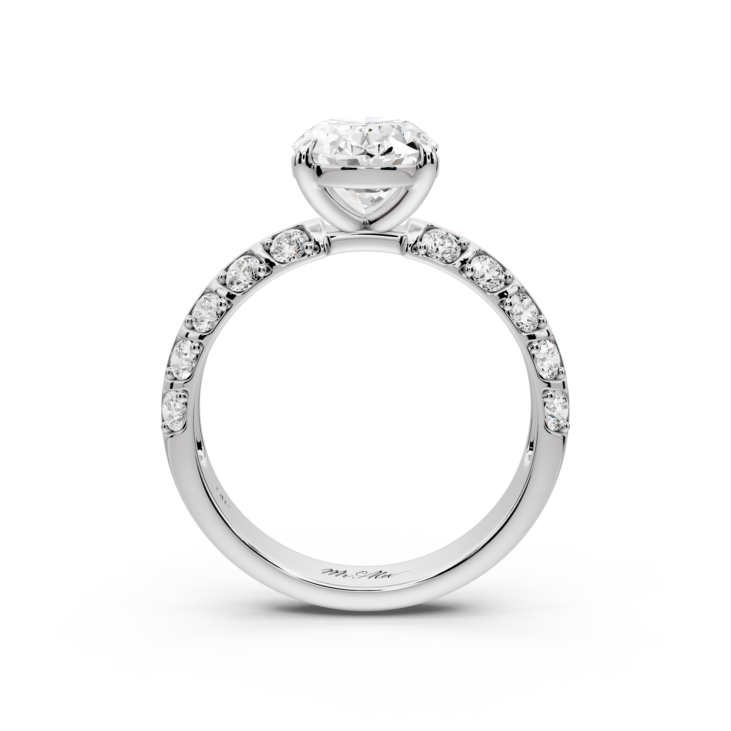 Jessica - 2ct platinum Oval Split-Shank Engagement Ring with Double-Row Shared-Prong Pavé Band