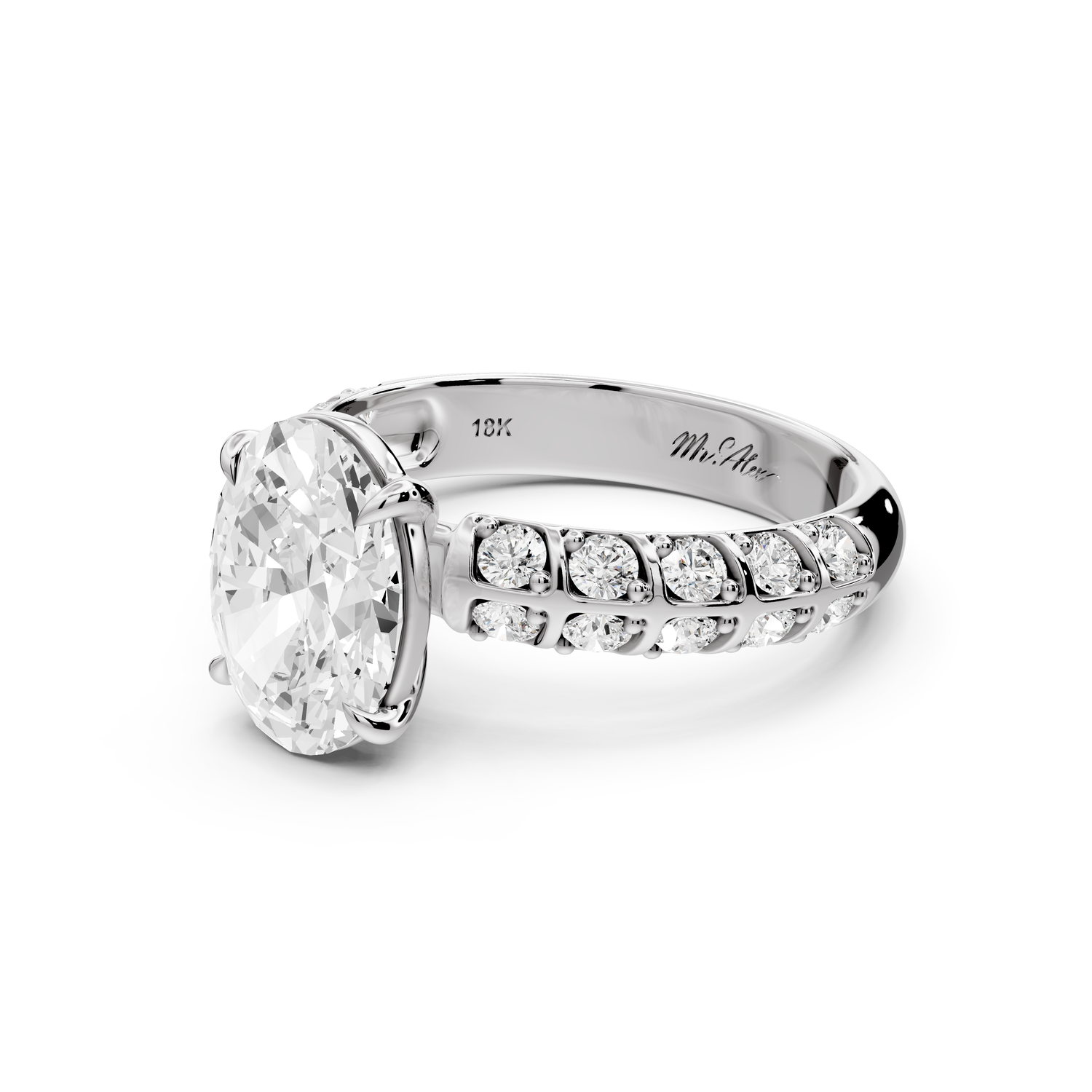 Jessica - 2ct platinum Oval Split-Shank Engagement Ring with Double-Row Shared-Prong Pavé Band
