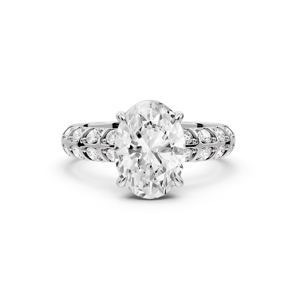 Jessica - 2ct platinum Oval Split-Shank Engagement Ring with Double-Row Shared-Prong Pavé Band