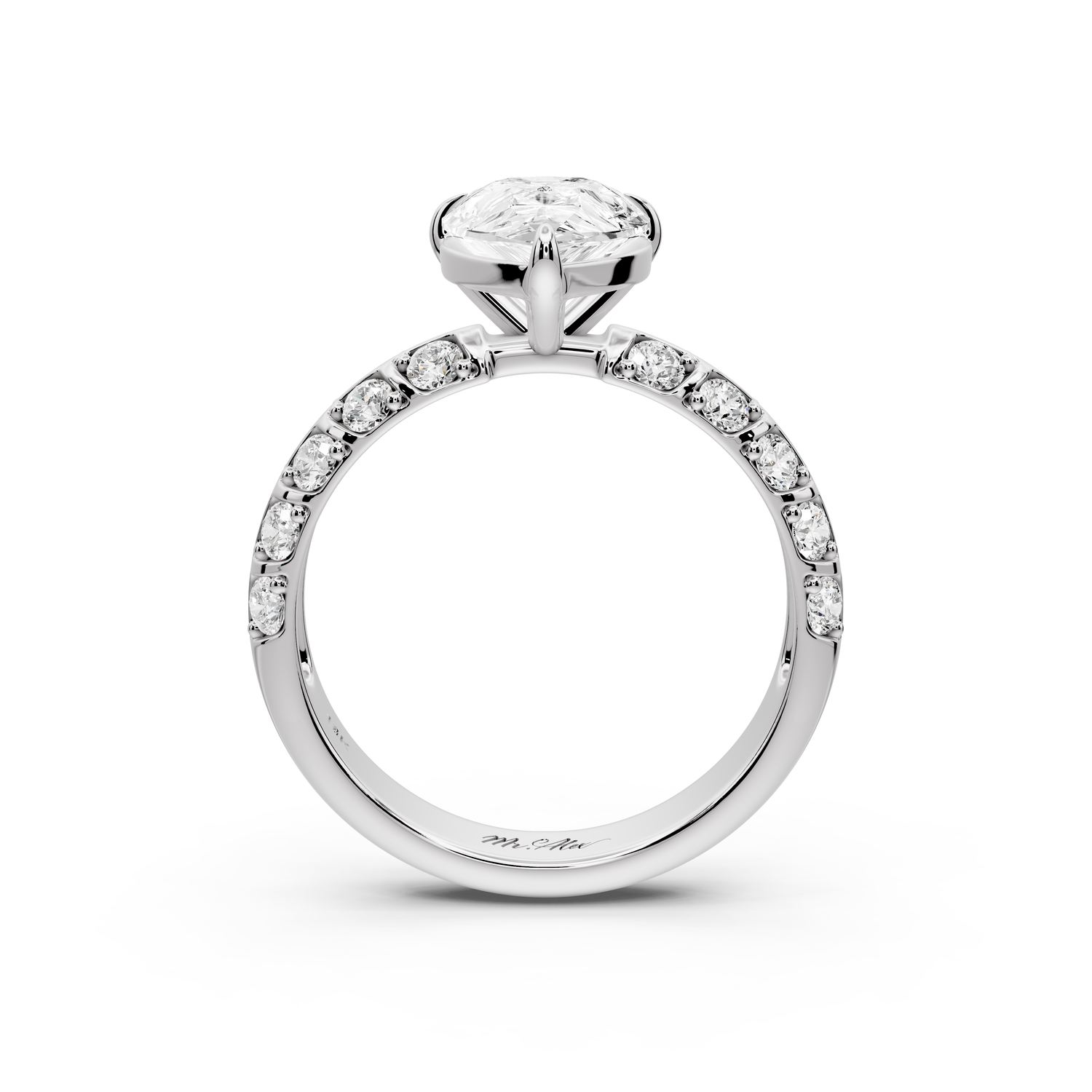 Jessica - 2ct platinum Pear Split-Shank Engagement Ring with Double-Row Shared-Prong Pavé Band