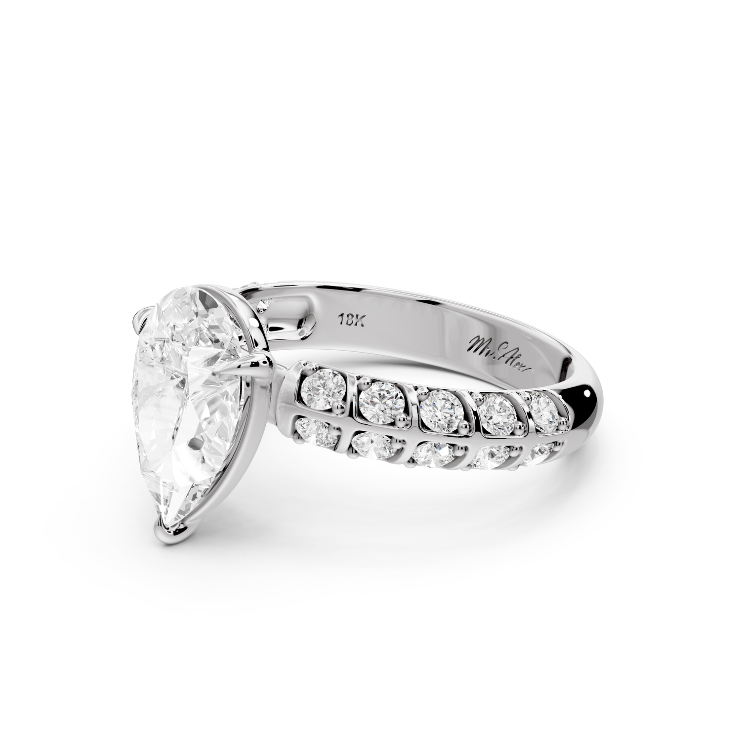 Jessica - 2ct platinum Pear Split-Shank Engagement Ring with Double-Row Shared-Prong Pavé Band