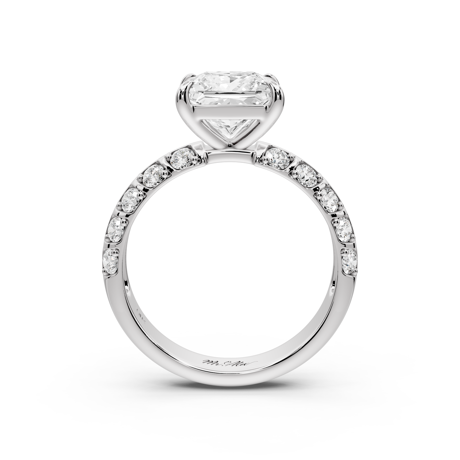 Jessica - 2ct platinum Princess Split-Shank Engagement Ring with Double-Row Shared-Prong Pavé Band