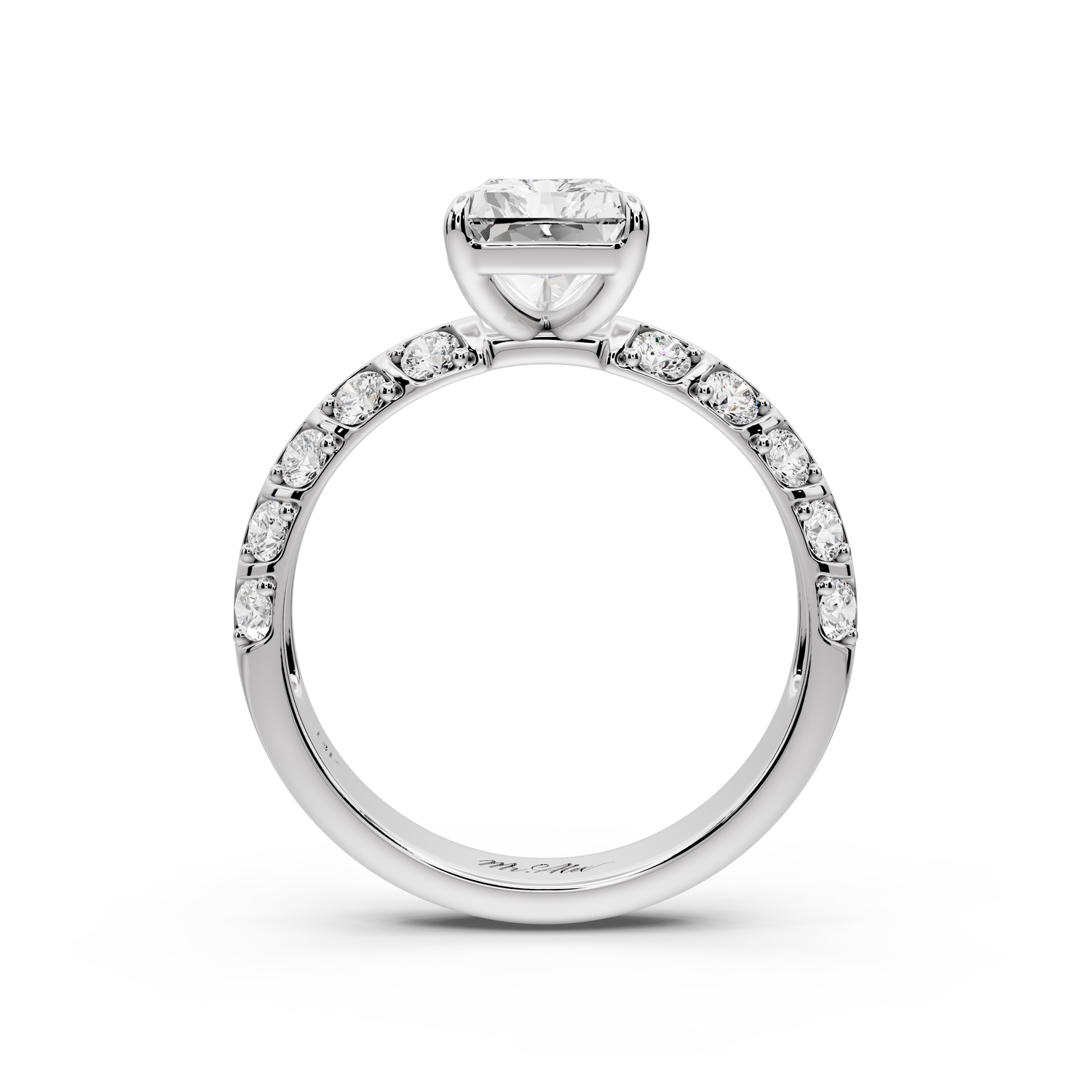 Jessica - 2ct platinum Radiant Split-Shank Engagement Ring with Double-Row Shared-Prong Pavé Band