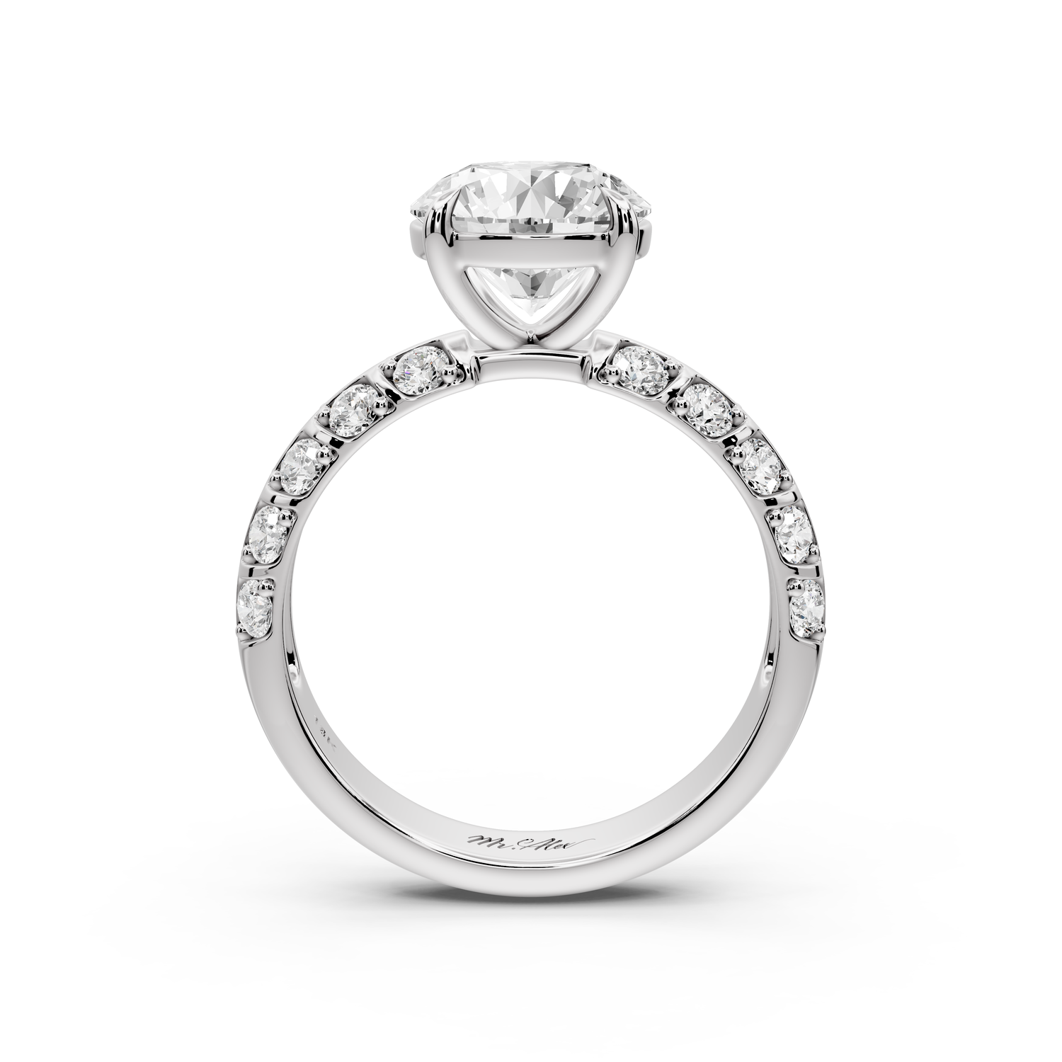 Jessica - 2ct platinum Round Split-Shank Engagement Ring with Double-Row Shared-Prong Pavé Band