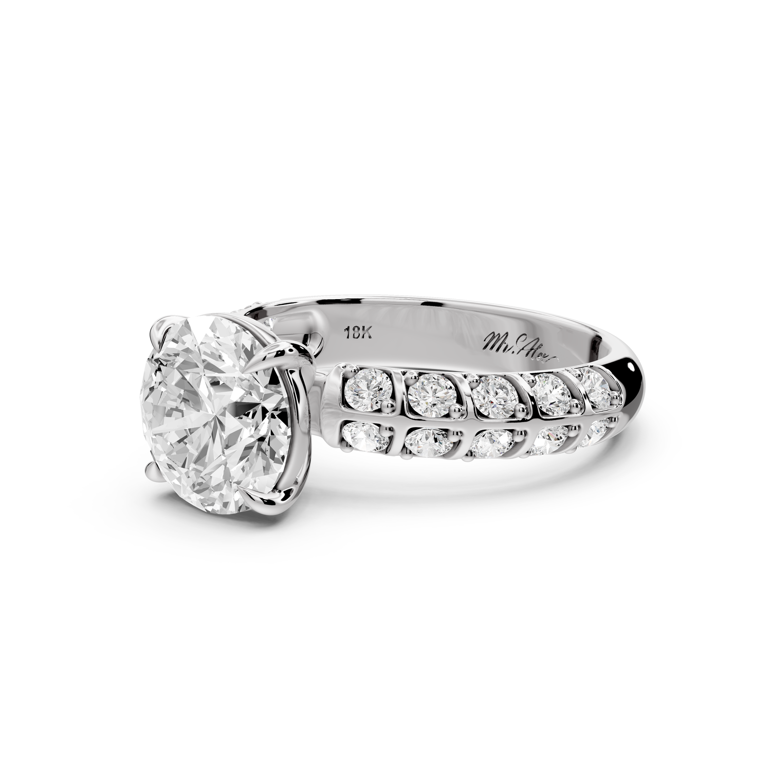 Jessica - 2ct platinum Round Split-Shank Engagement Ring with Double-Row Shared-Prong Pavé Band