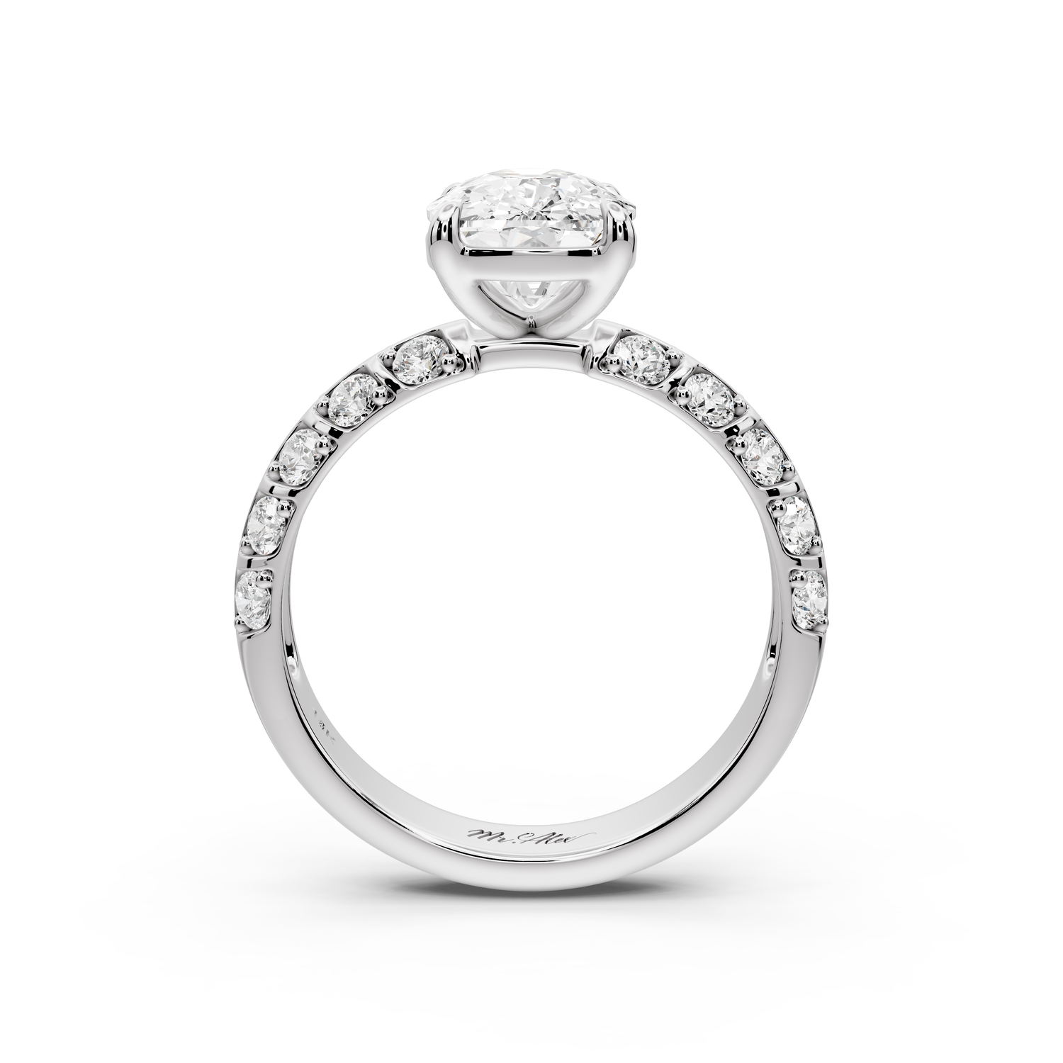 Jessica - 3ct platinum Ecushion Split-Shank Engagement Ring with Double-Row Shared-Prong Pavé Band