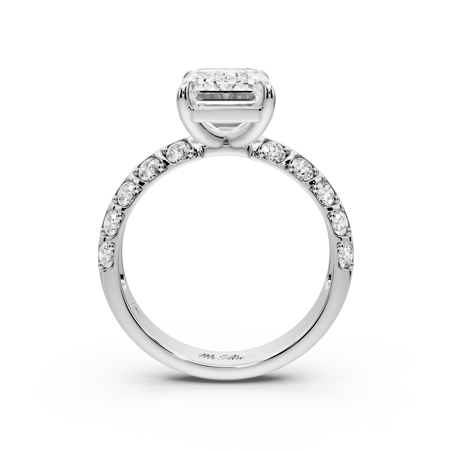 Jessica - 3ct platinum Emerald Split-Shank Engagement Ring with Double-Row Shared-Prong Pavé Band