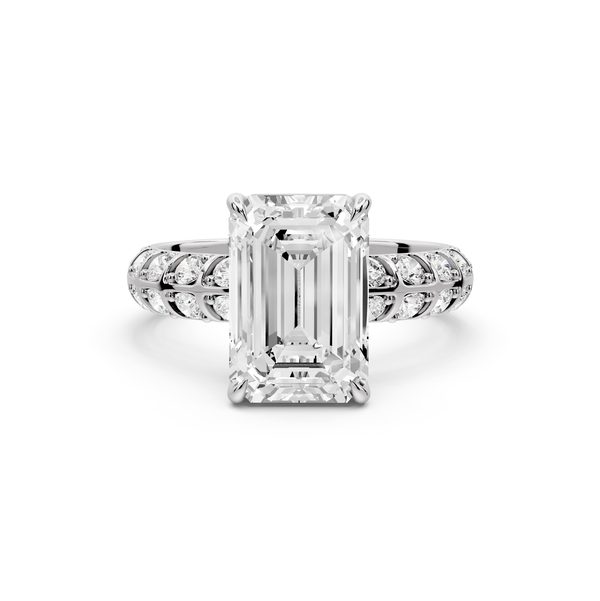 Jessica - 3ct platinum Emerald Split-Shank Engagement Ring with Double-Row Shared-Prong Pavé Band