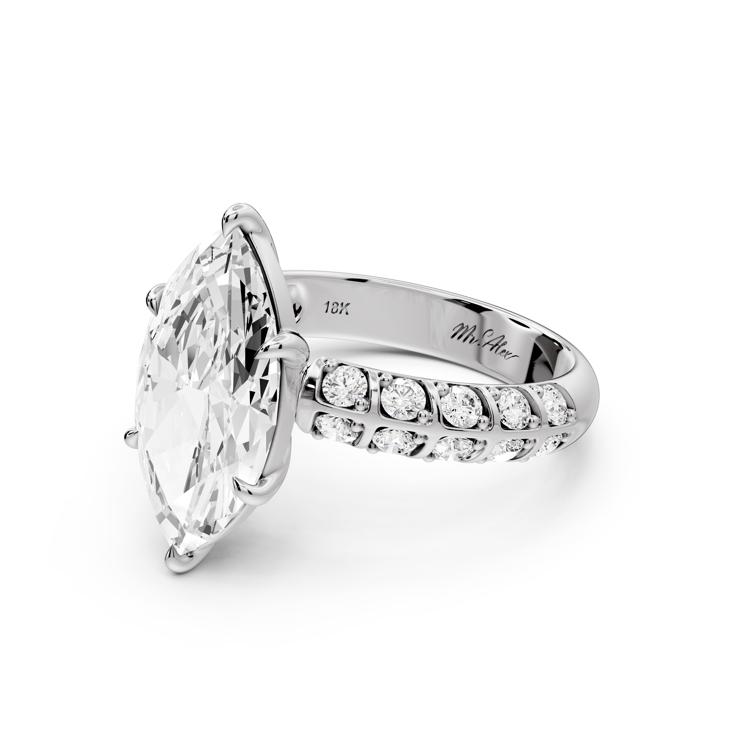 Jessica - 3ct platinum Marquise Split-Shank Engagement Ring with Double-Row Shared-Prong Pavé Band
