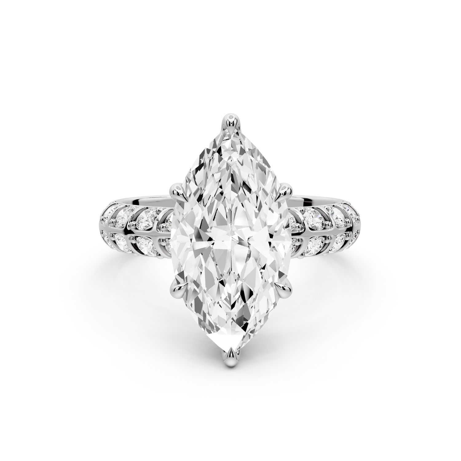 Jessica - 3ct platinum Marquise Split-Shank Engagement Ring with Double-Row Shared-Prong Pavé Band