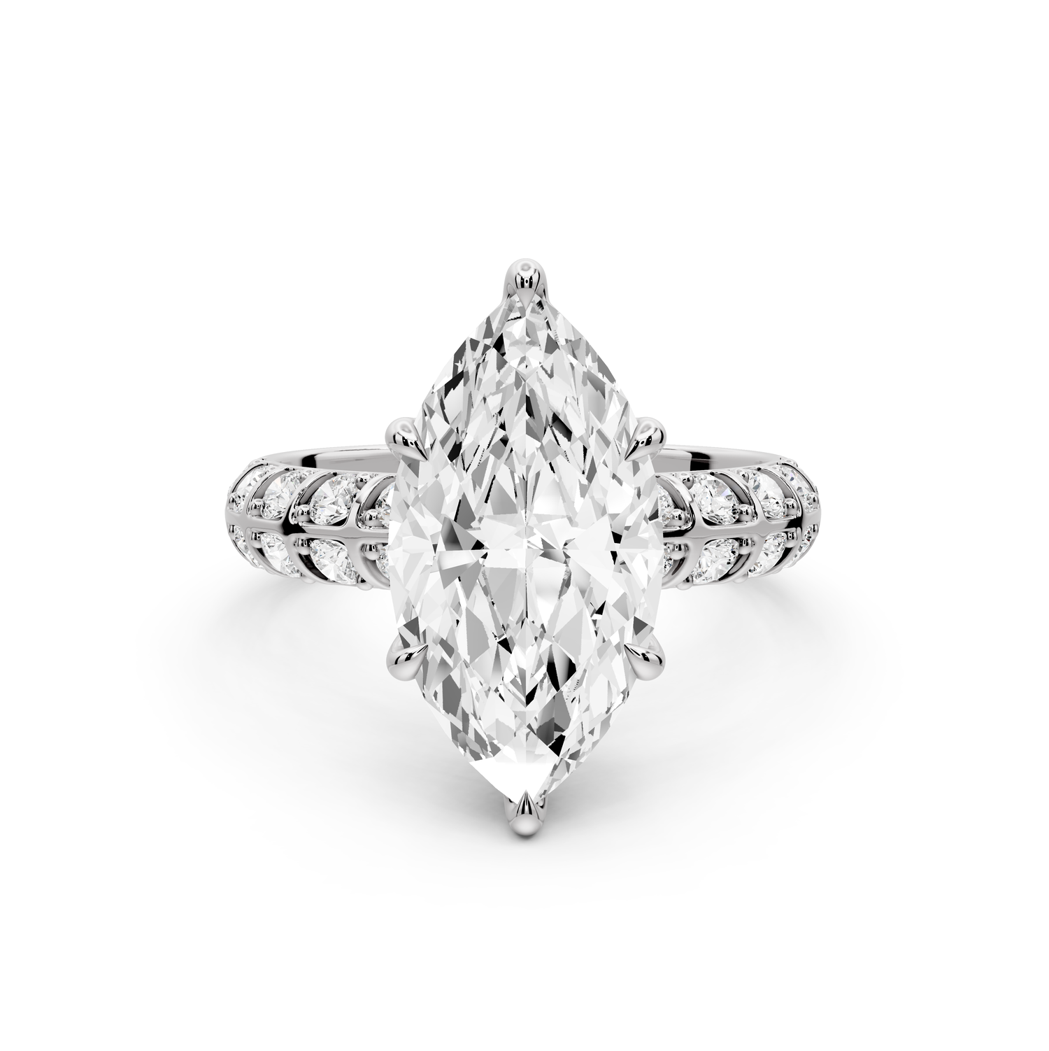 Jessica - 3ct platinum Marquise Split-Shank Engagement Ring with Double-Row Shared-Prong Pavé Band
