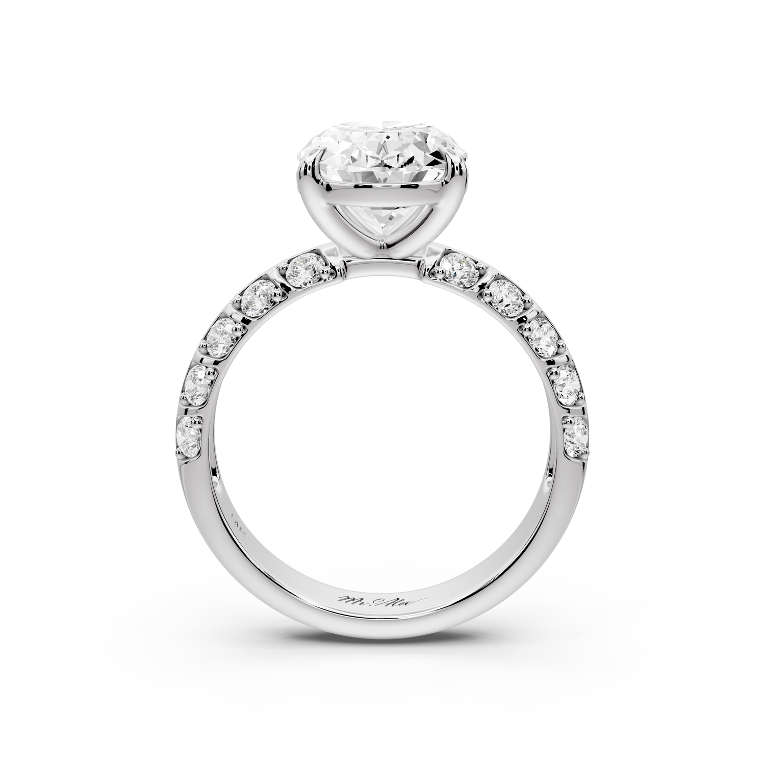 Jessica - 3ct platinum Oval Split-Shank Engagement Ring with Double-Row Shared-Prong Pavé Band