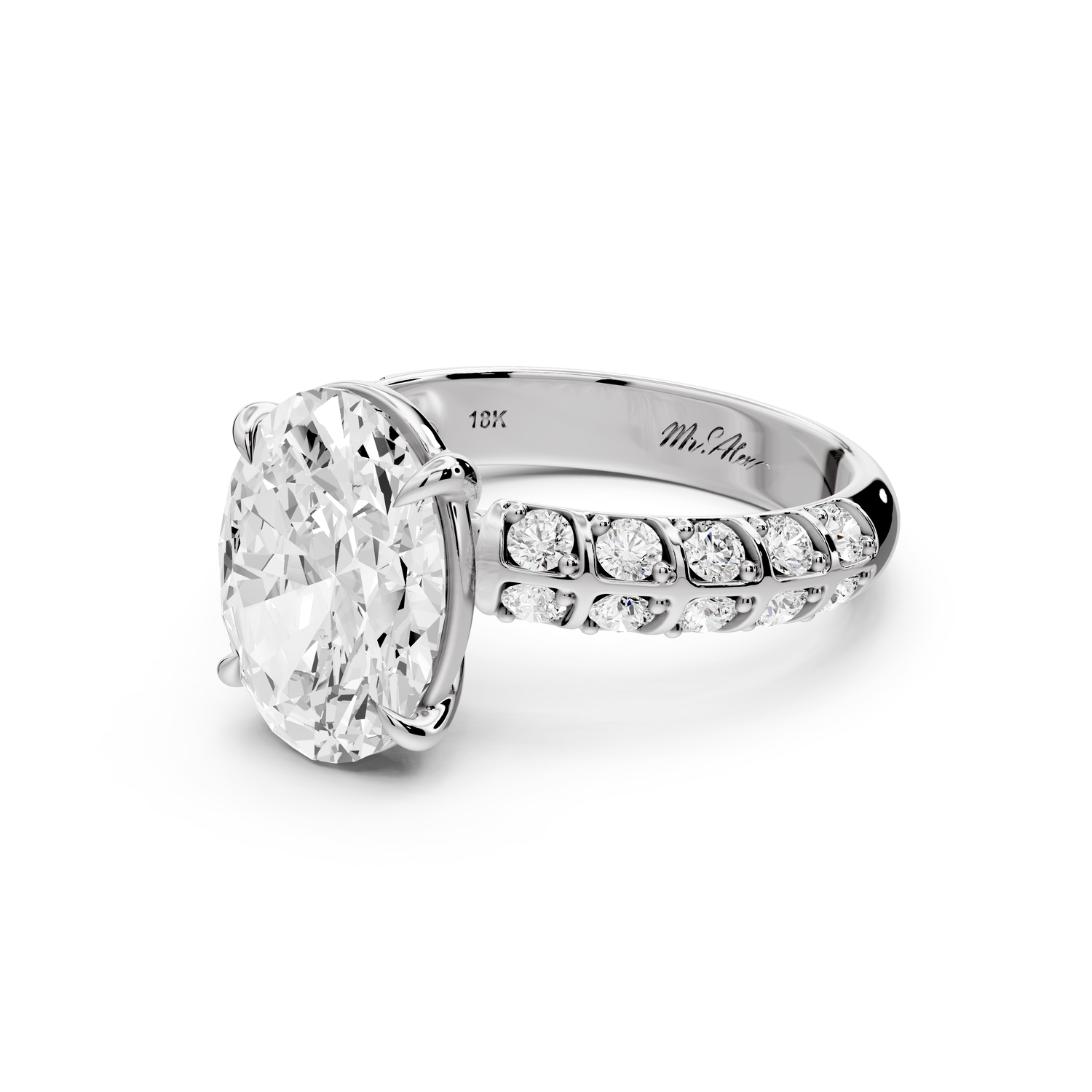 Jessica - 3ct platinum Oval Split-Shank Engagement Ring with Double-Row Shared-Prong Pavé Band