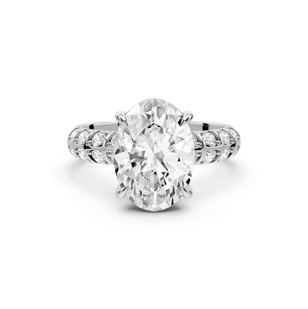 Jessica - 3ct platinum Oval Split-Shank Engagement Ring with Double-Row Shared-Prong Pavé Band