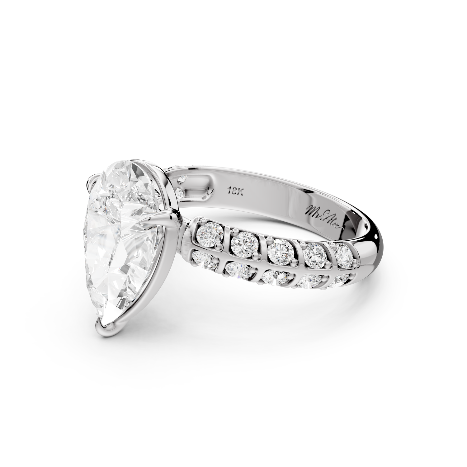 Jessica - 3ct platinum Pear Split-Shank Engagement Ring with Double-Row Shared-Prong Pavé Band