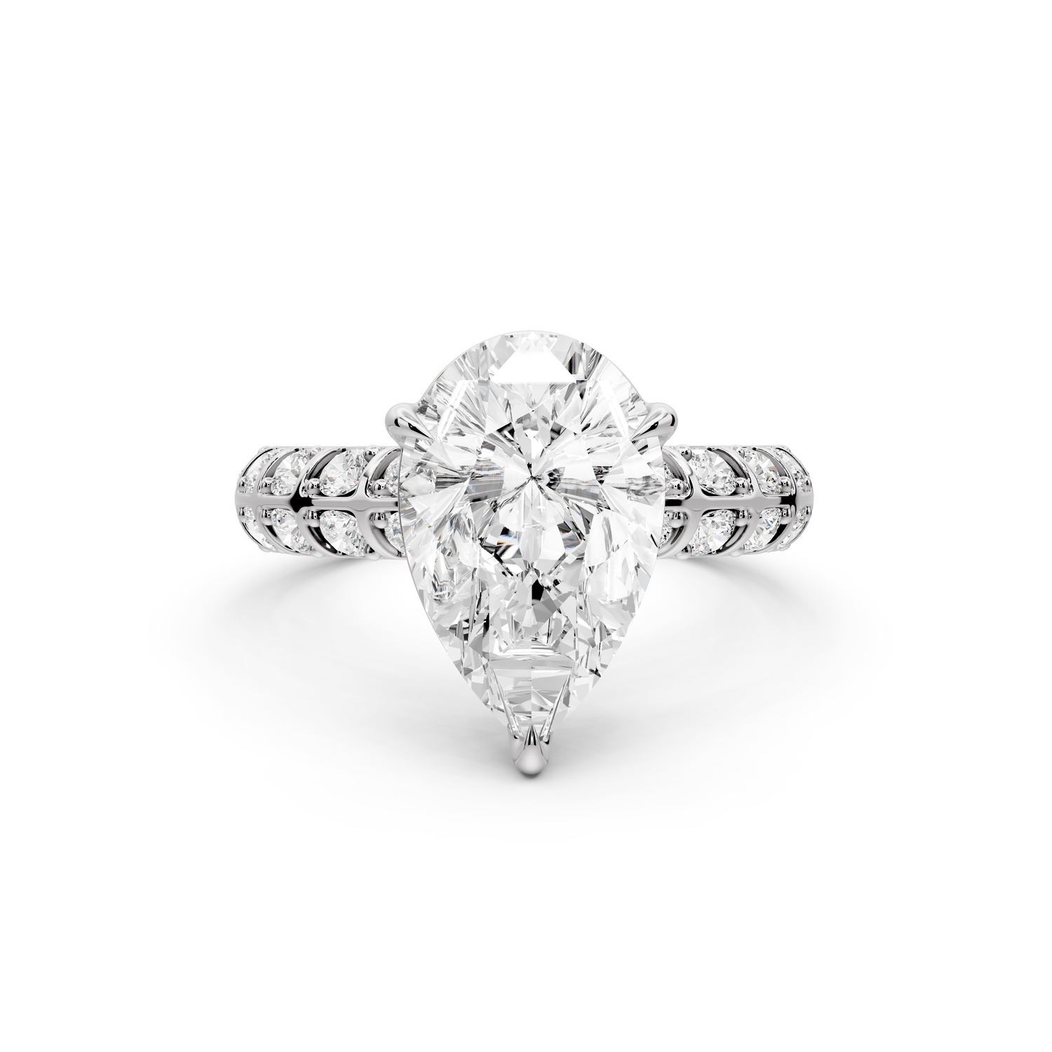Jessica - 3ct platinum Pear Split-Shank Engagement Ring with Double-Row Shared-Prong Pavé Band