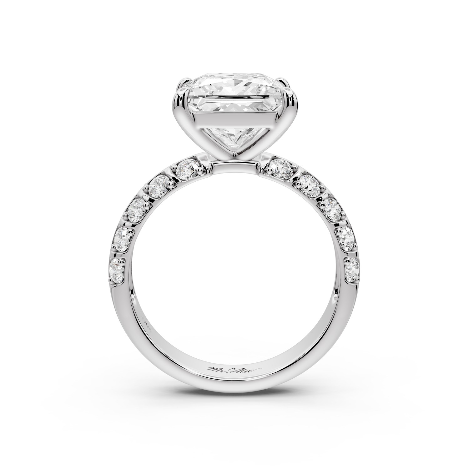 Jessica - 3ct platinum Princess Split-Shank Engagement Ring with Double-Row Shared-Prong Pavé Band
