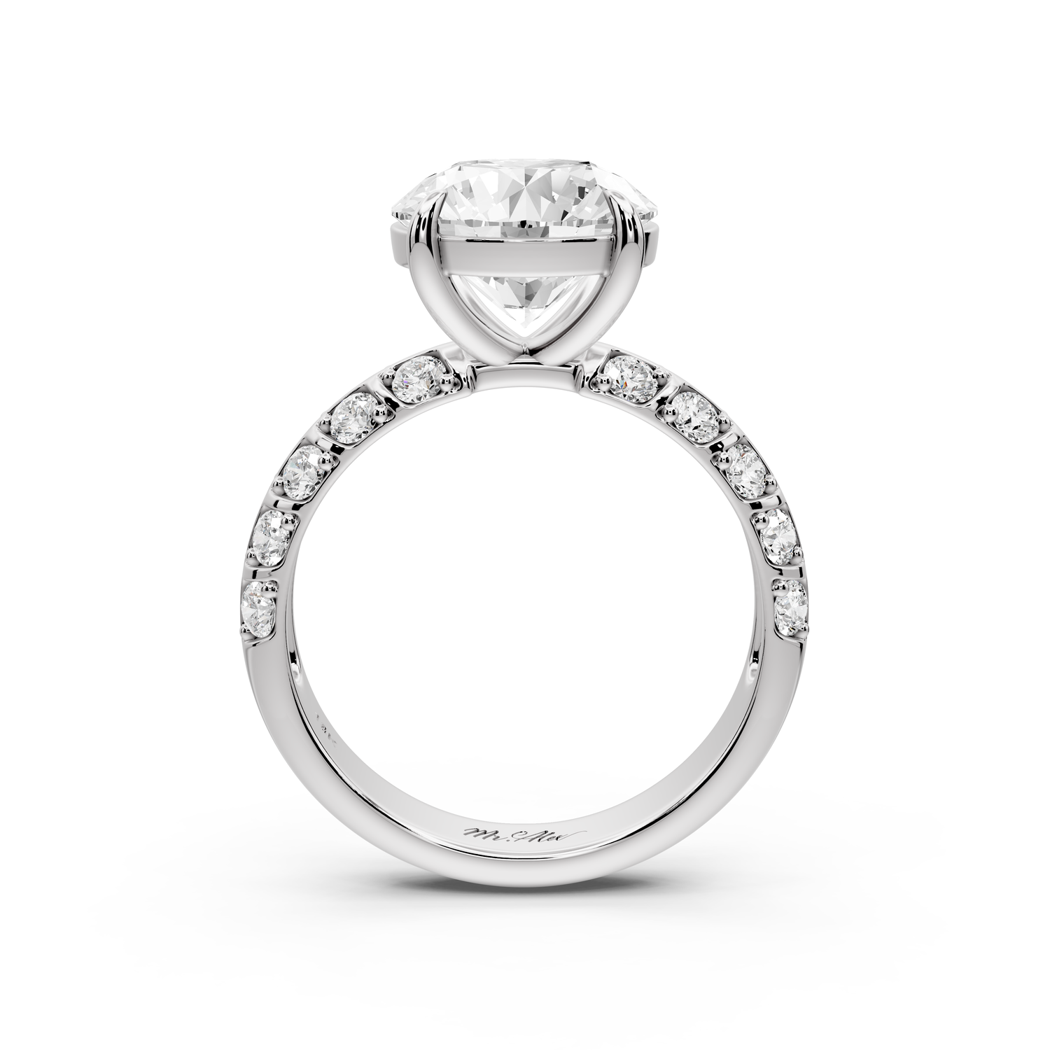 Jessica - 3ct platinum Round Split-Shank Engagement Ring with Double-Row Shared-Prong Pavé Band