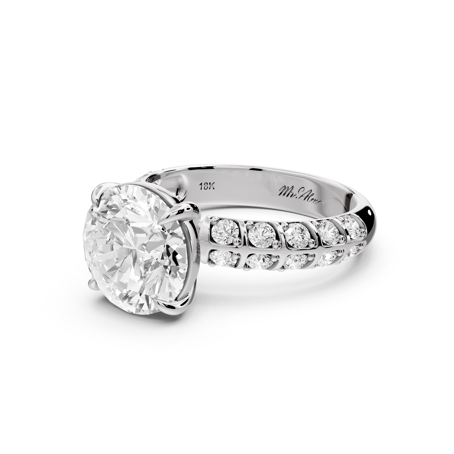 Jessica - 3ct platinum Round Split-Shank Engagement Ring with Double-Row Shared-Prong Pavé Band