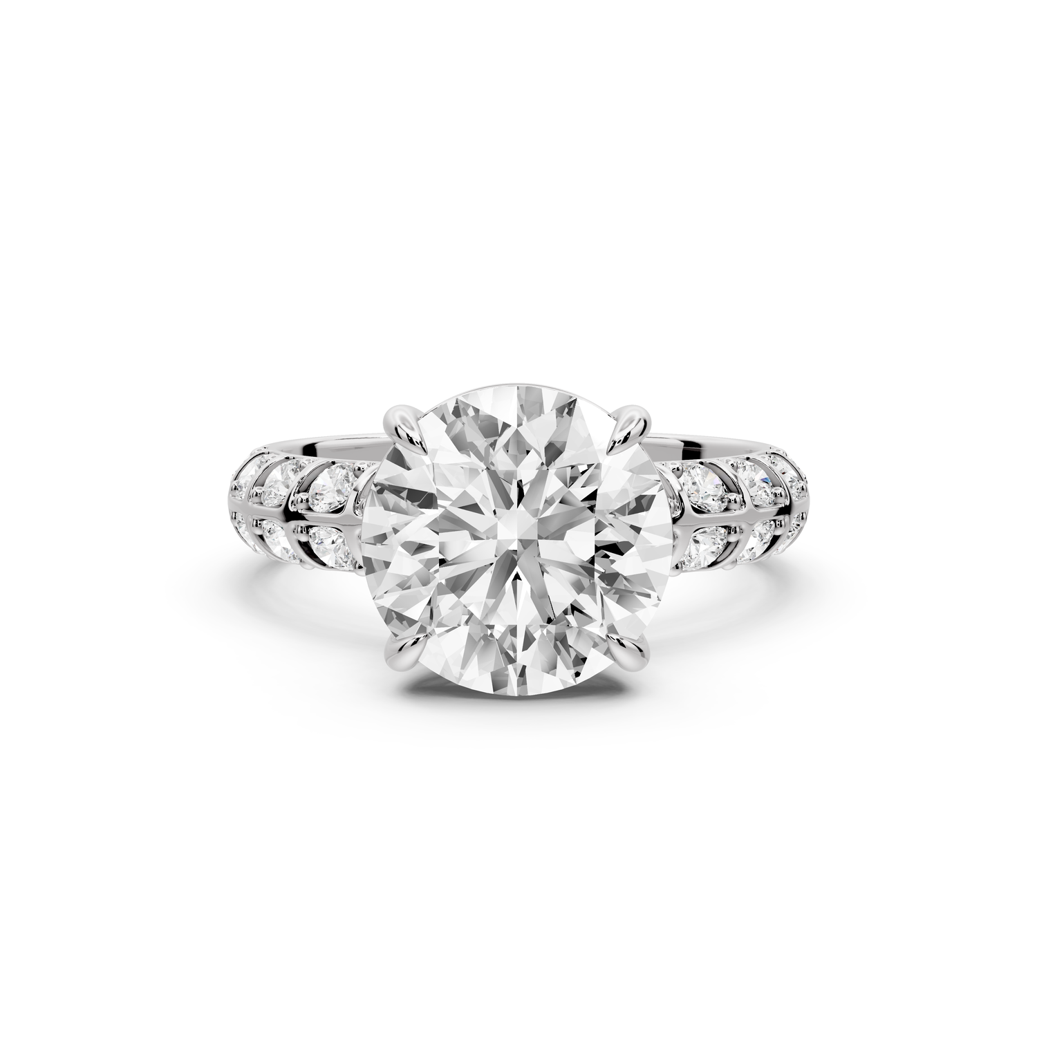 Jessica - 3ct platinum Round Split-Shank Engagement Ring with Double-Row Shared-Prong Pavé Band