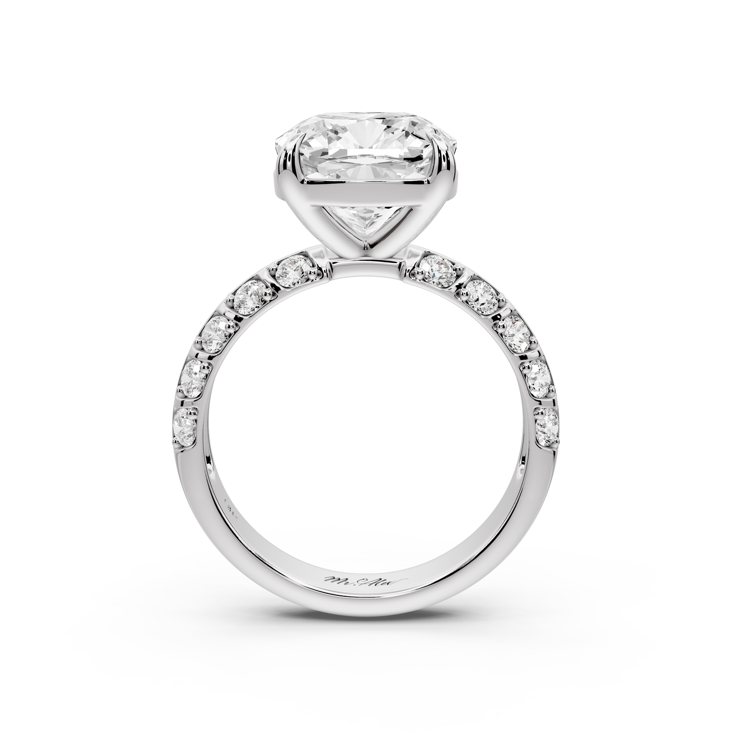 Jessica - 4ct platinum Cushion Split-Shank Engagement Ring with Double-Row Shared-Prong Pavé Band