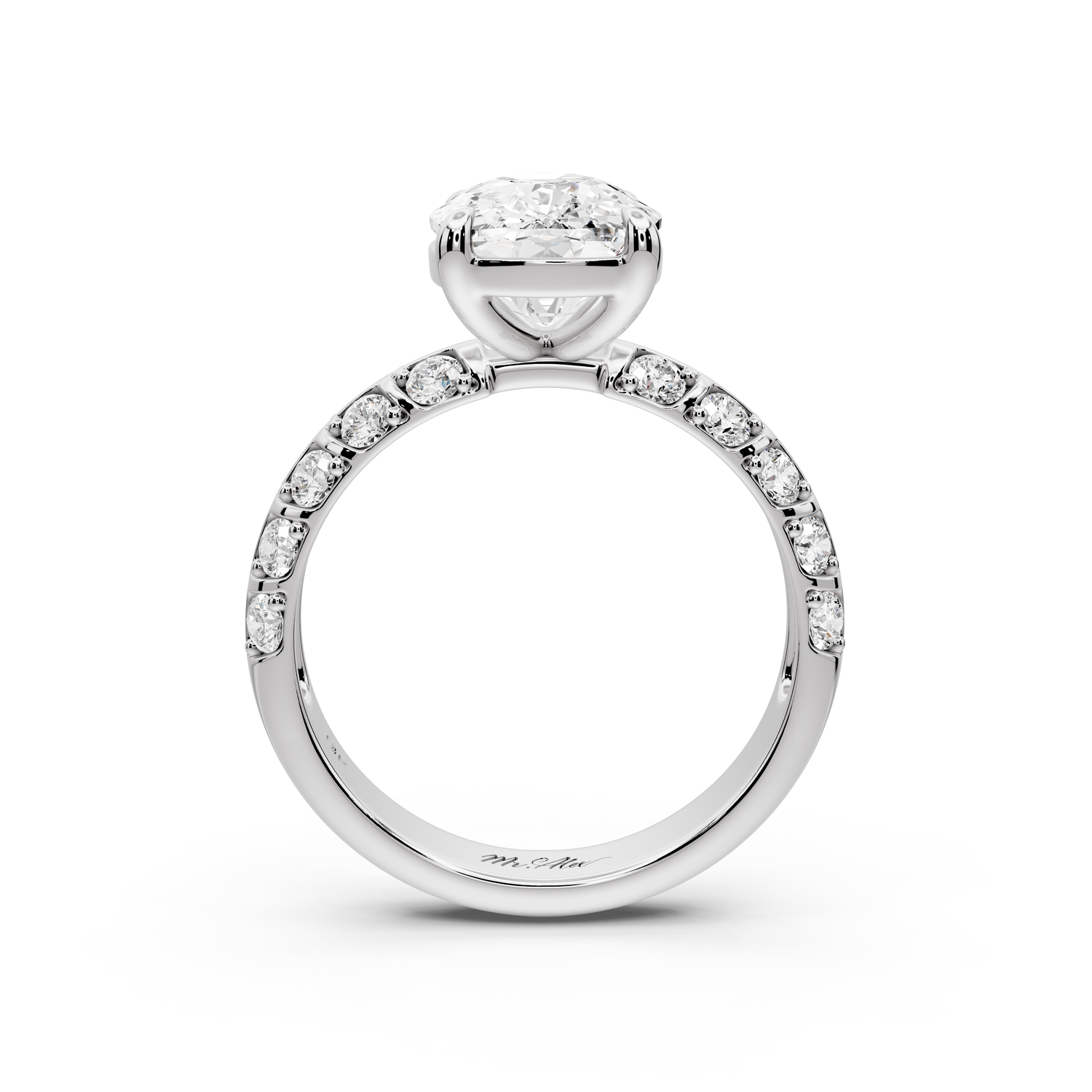 Jessica - 4ct platinum Ecushion Split-Shank Engagement Ring with Double-Row Shared-Prong Pavé Band