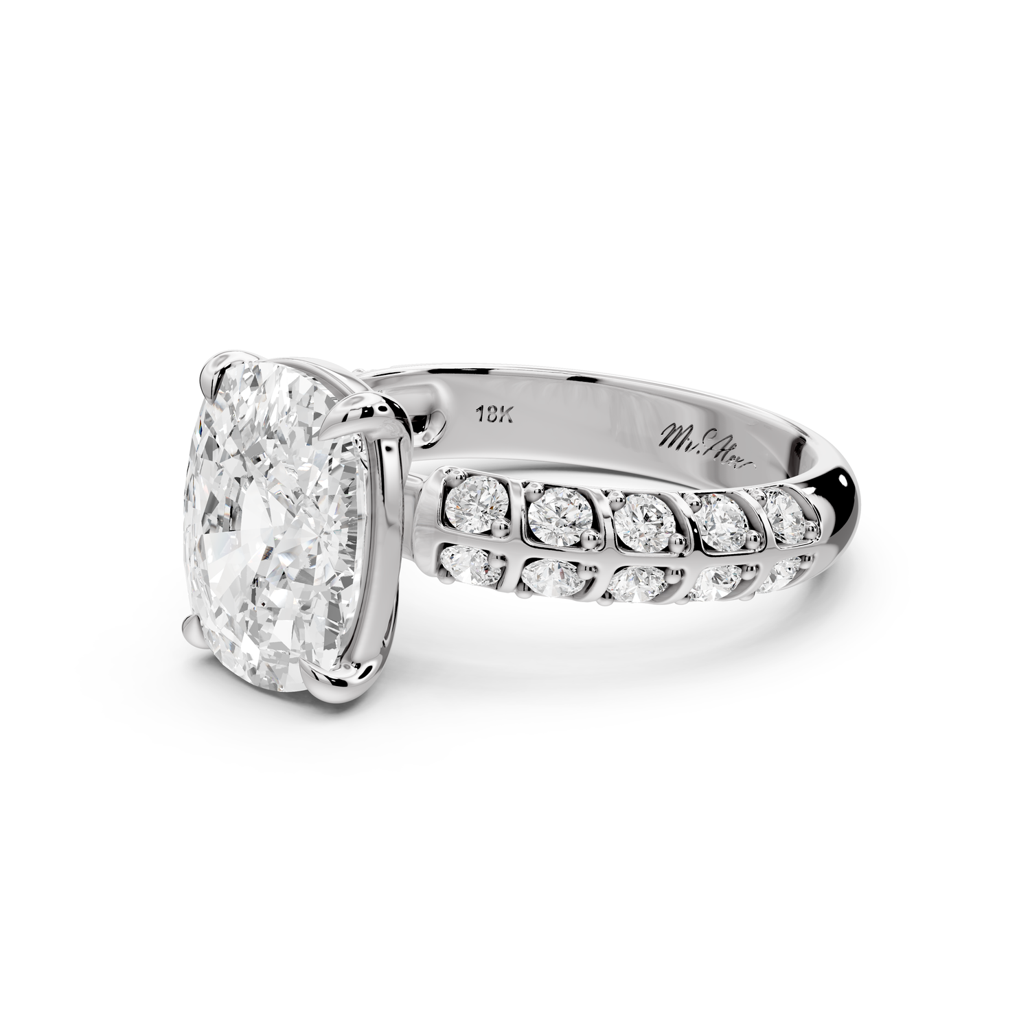 Jessica - 4ct platinum Ecushion Split-Shank Engagement Ring with Double-Row Shared-Prong Pavé Band