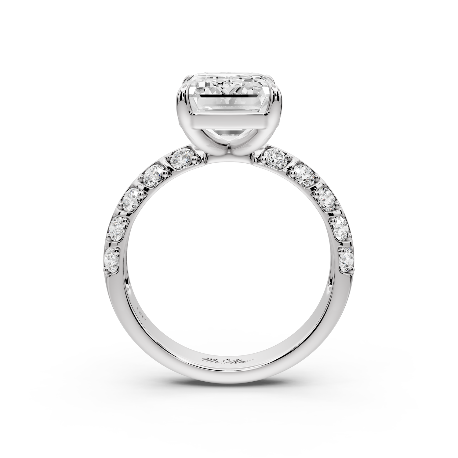 Jessica - 4ct platinum Emerald Split-Shank Engagement Ring with Double-Row Shared-Prong Pavé Band