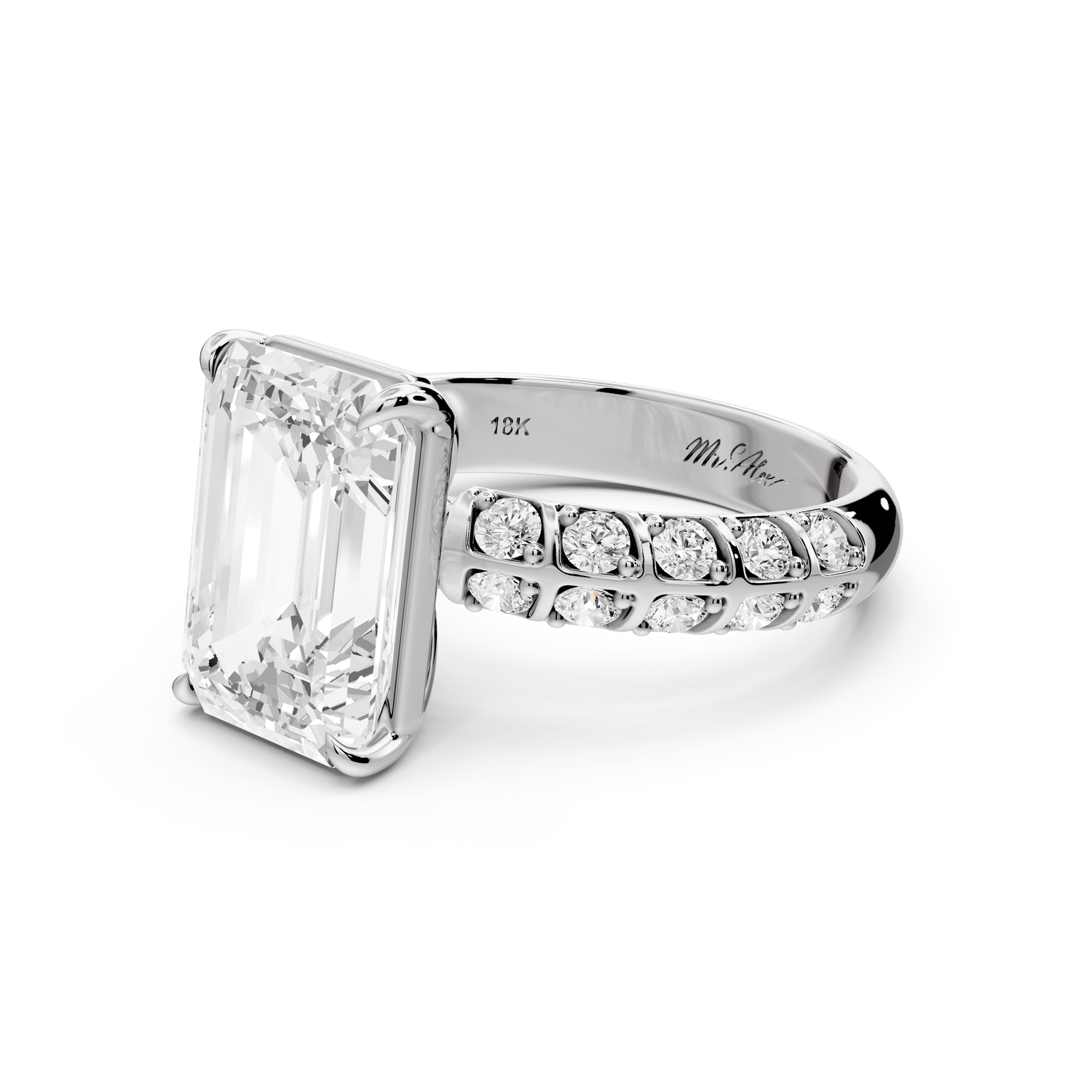 Jessica - 4ct platinum Emerald Split-Shank Engagement Ring with Double-Row Shared-Prong Pavé Band