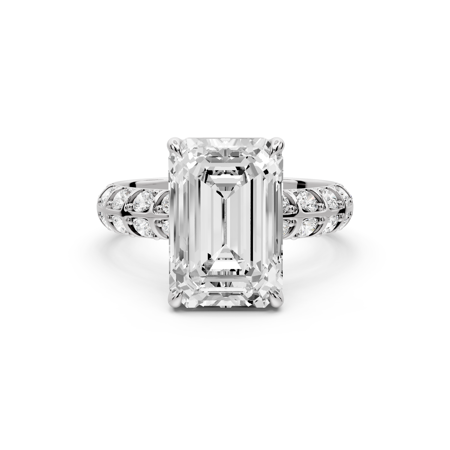 Jessica - 4ct platinum Emerald Split-Shank Engagement Ring with Double-Row Shared-Prong Pavé Band