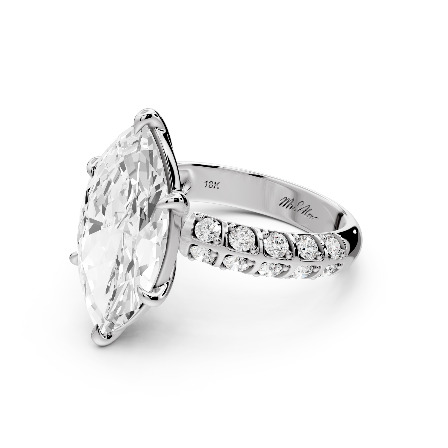 Jessica - 4ct platinum Marquise Split-Shank Engagement Ring with Double-Row Shared-Prong Pavé Band