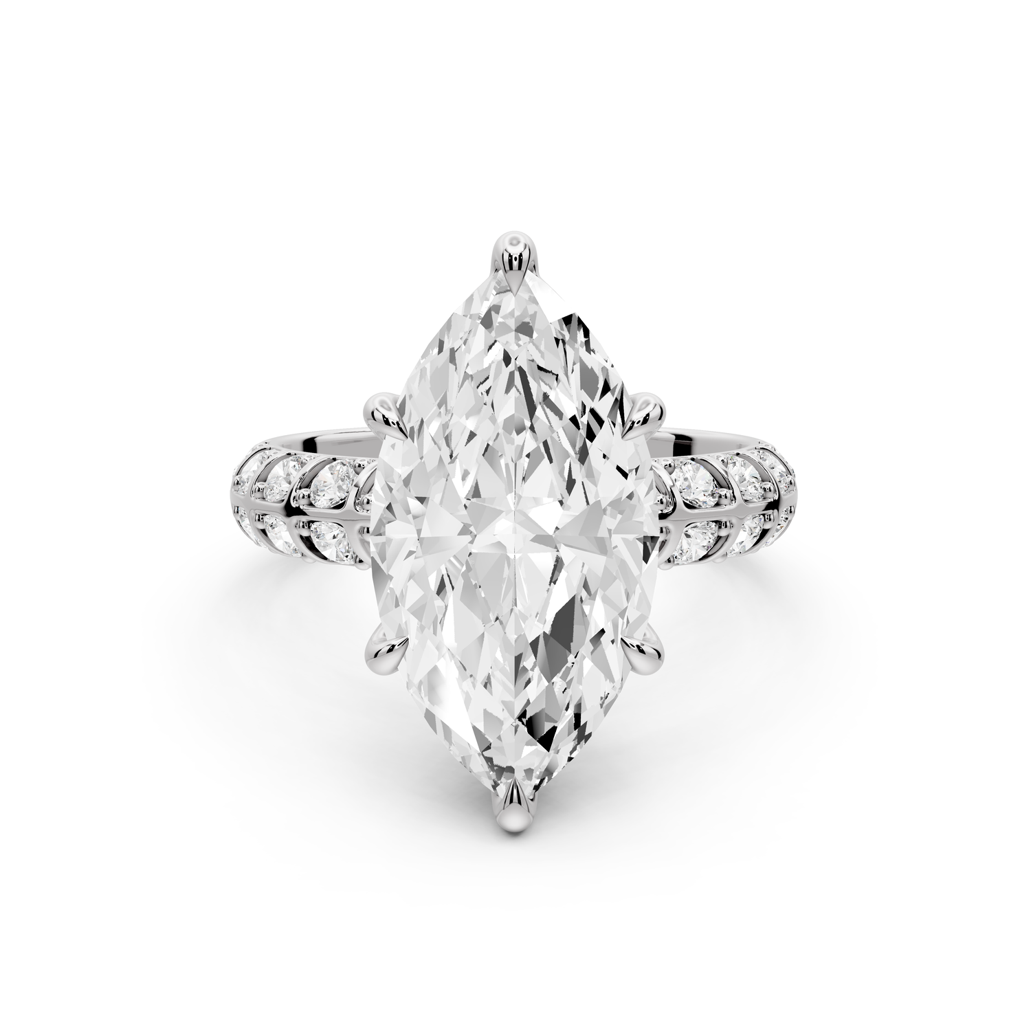 Jessica - 4ct platinum Marquise Split-Shank Engagement Ring with Double-Row Shared-Prong Pavé Band