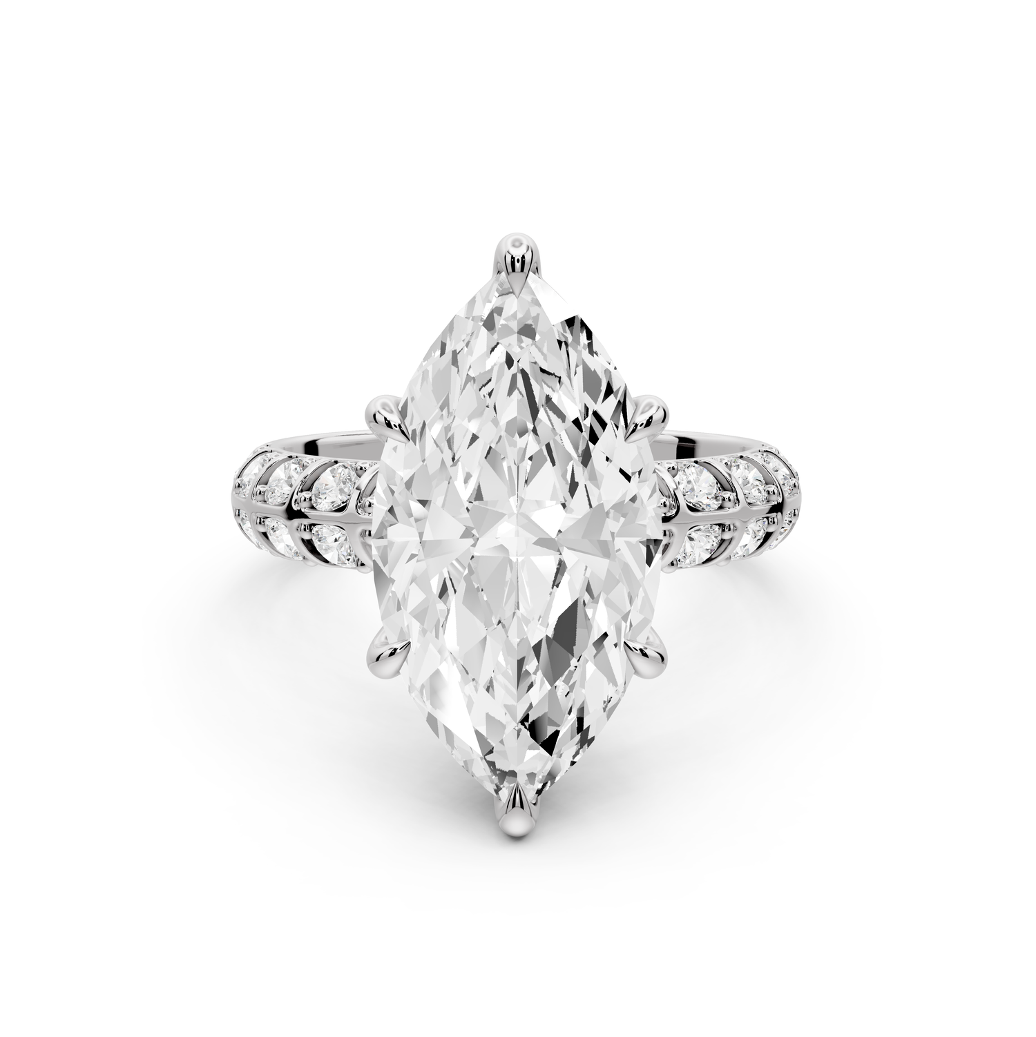 Jessica - 4ct platinum Marquise Split-Shank Engagement Ring with Double-Row Shared-Prong Pavé Band