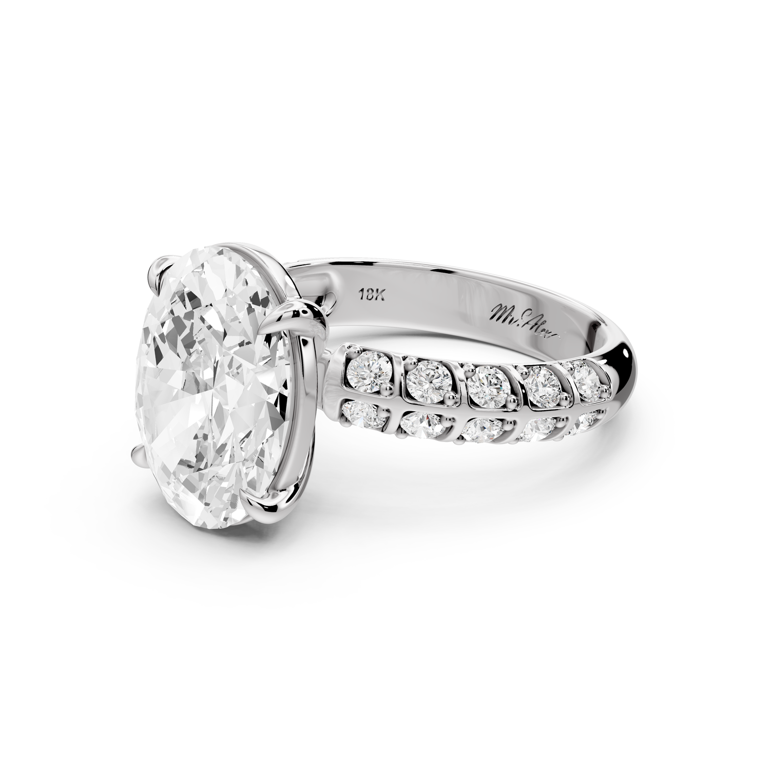 Jessica - 4ct platinum Oval Split-Shank Engagement Ring with Double-Row Shared-Prong Pavé Band