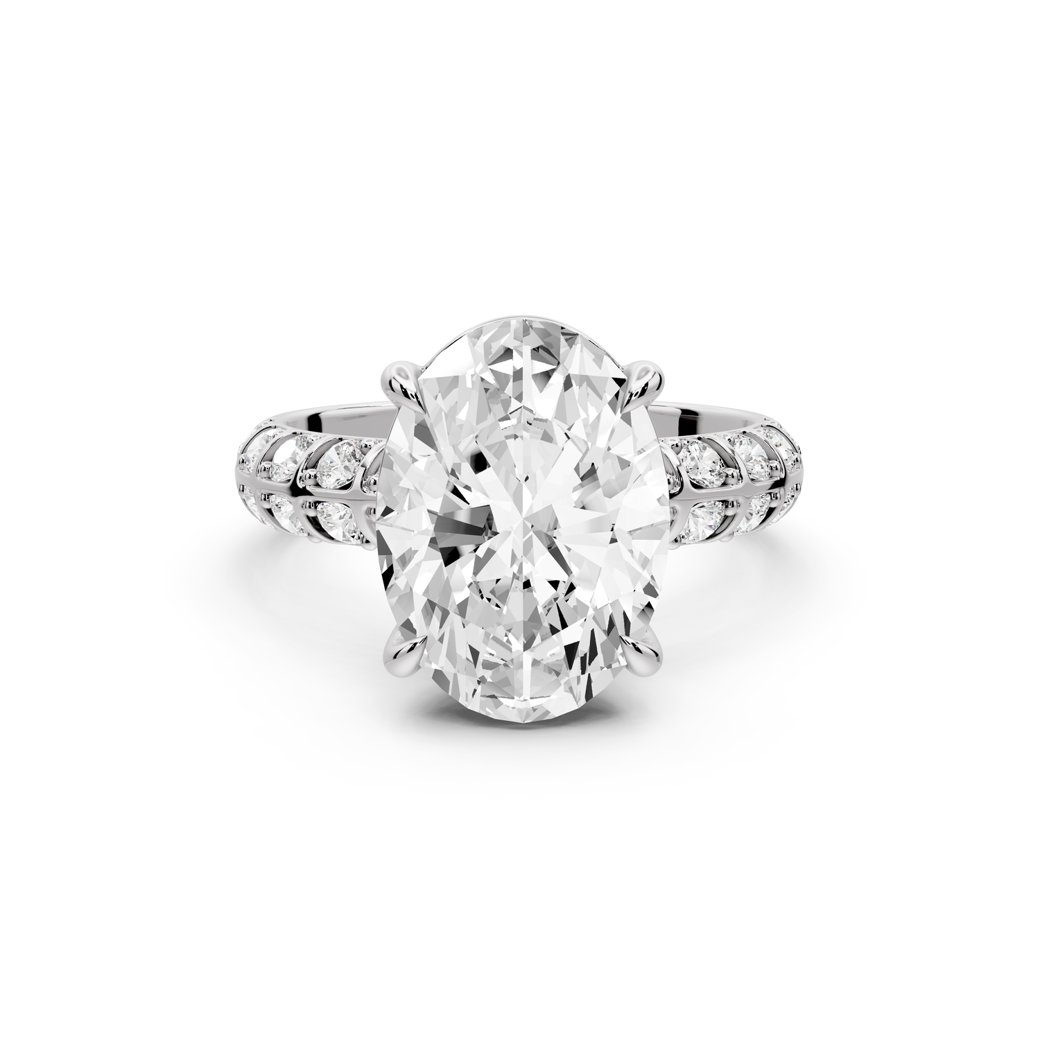 Jessica - 4ct platinum Oval Split-Shank Engagement Ring with Double-Row Shared-Prong Pavé Band