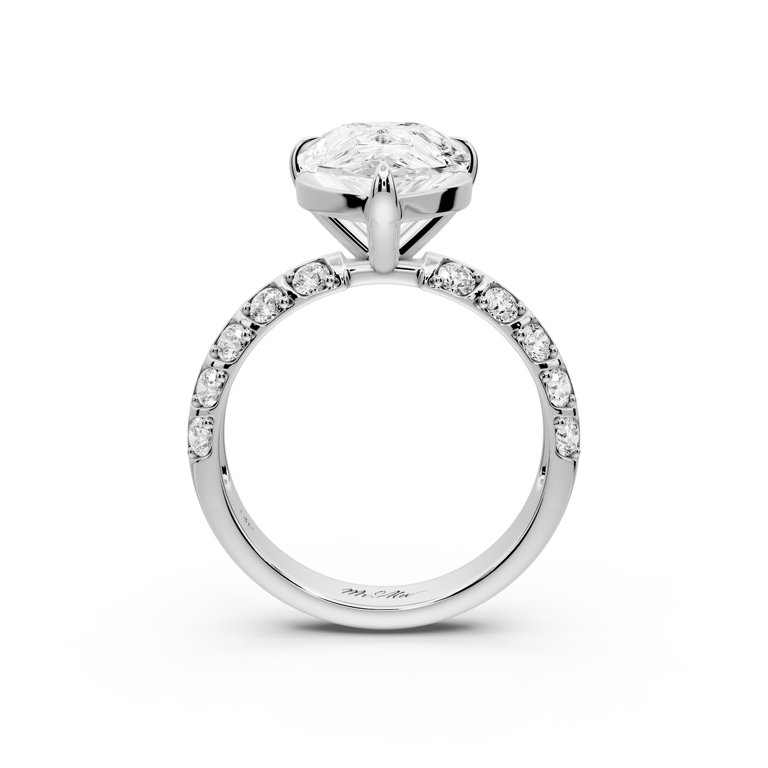 Jessica - 4ct platinum Pear Split-Shank Engagement Ring with Double-Row Shared-Prong Pavé Band