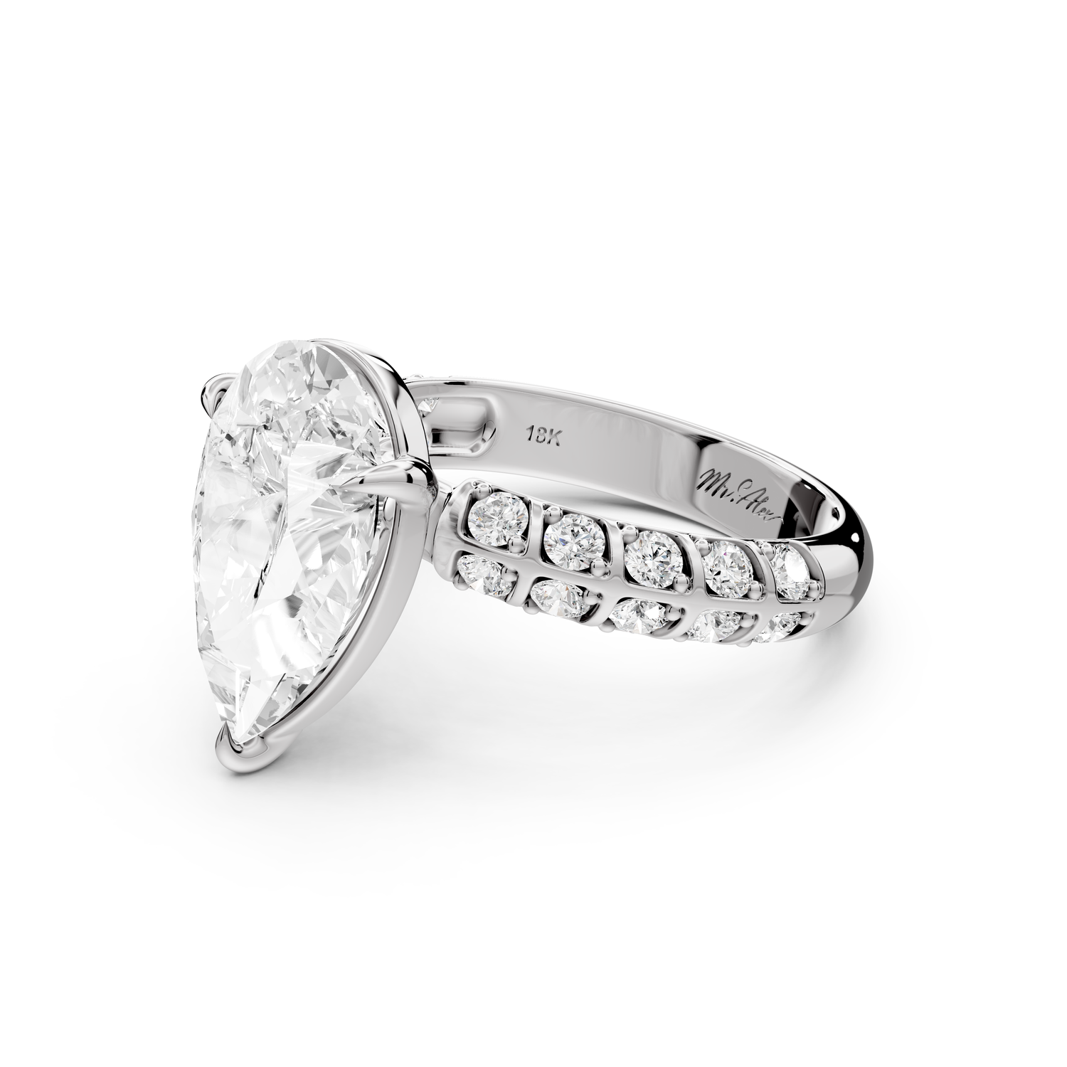 Jessica - 4ct platinum Pear Split-Shank Engagement Ring with Double-Row Shared-Prong Pavé Band