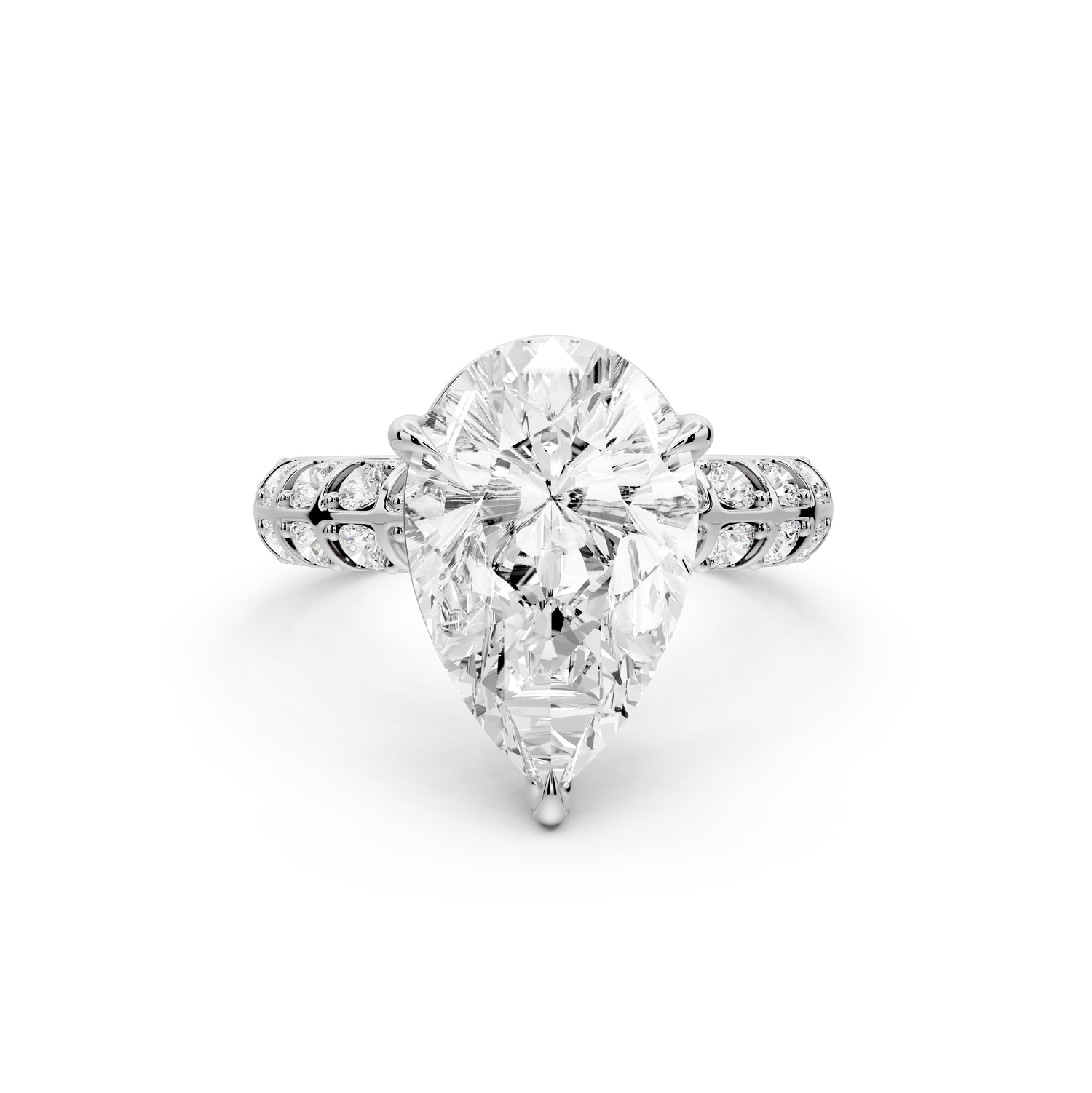 Jessica - 4ct platinum Pear Split-Shank Engagement Ring with Double-Row Shared-Prong Pavé Band