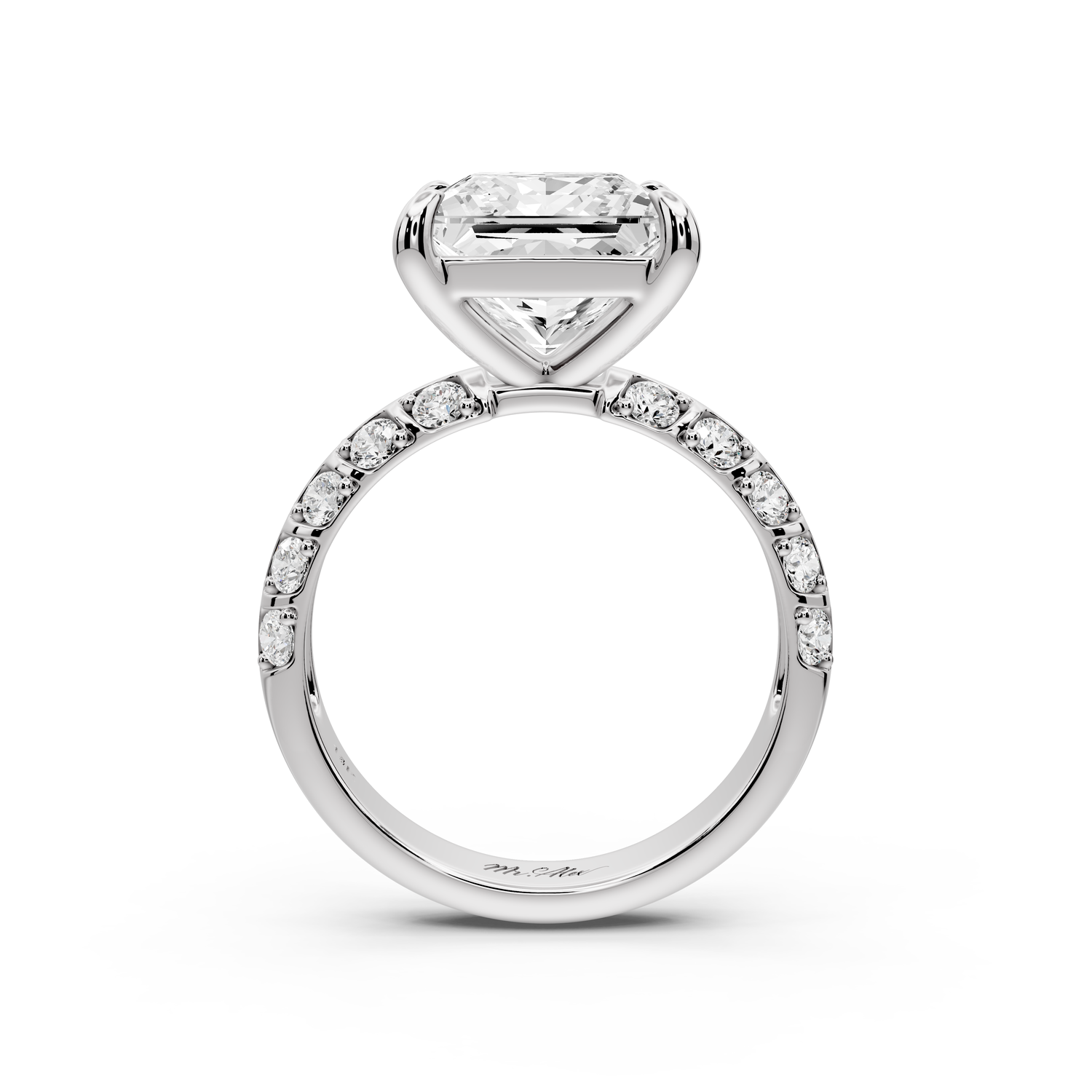 Jessica - 4ct platinum Princess Split-Shank Engagement Ring with Double-Row Shared-Prong Pavé Band