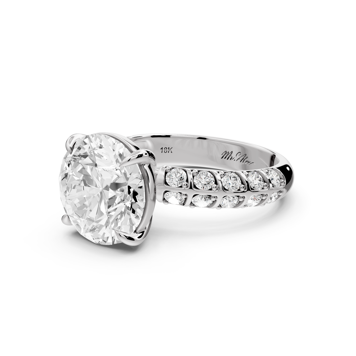 Jessica - 4ct platinum Round Split-Shank Engagement Ring with Double-Row Shared-Prong Pavé Band