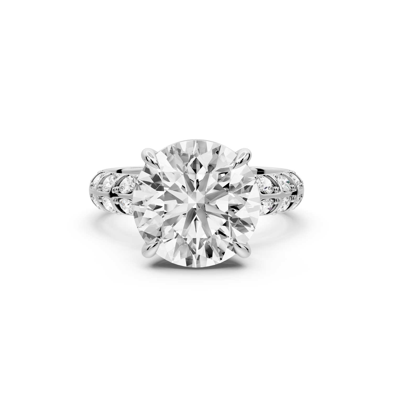 Jessica - 4ct platinum Round Split-Shank Engagement Ring with Double-Row Shared-Prong Pavé Band