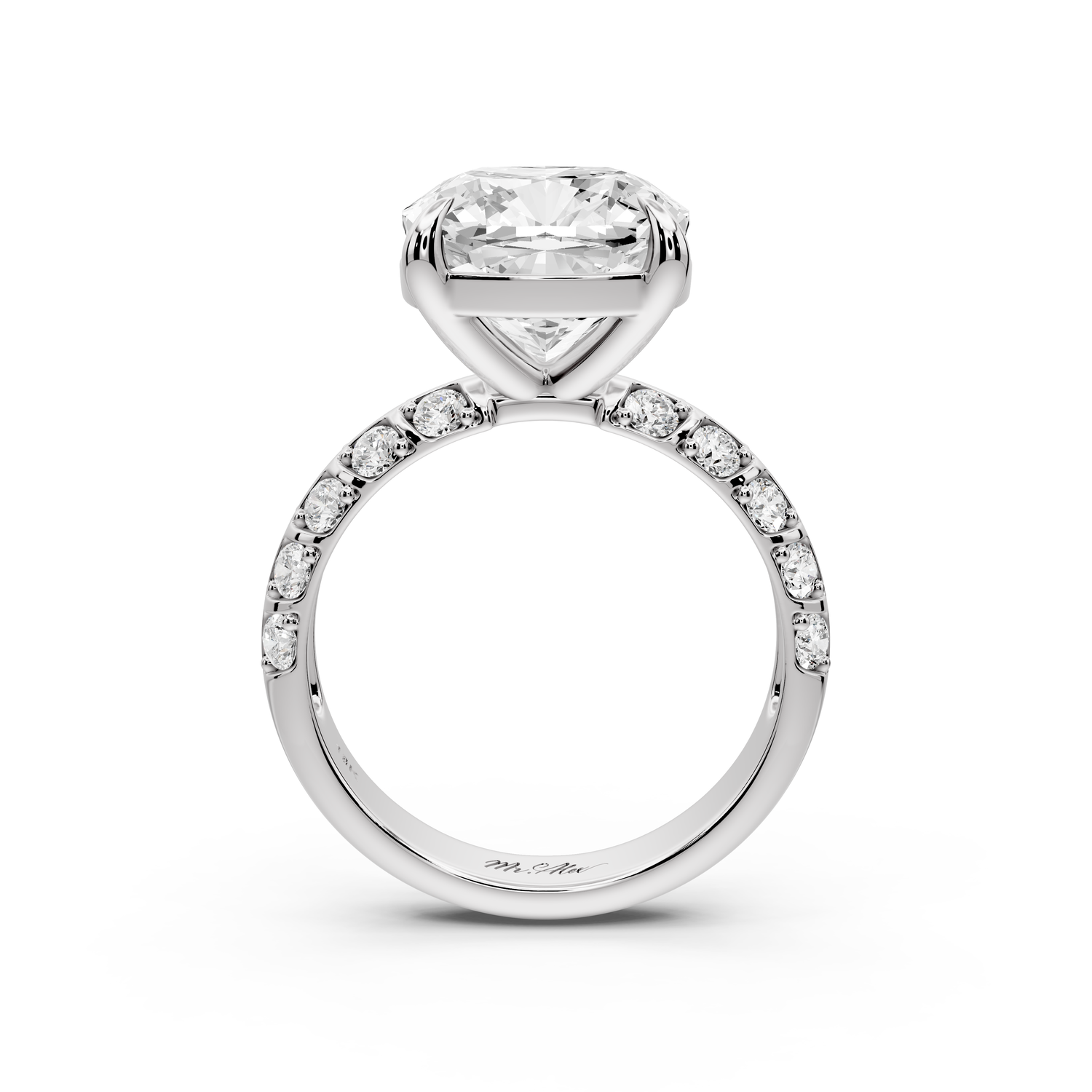 Jessica - 5ct platinum Cushion Split-Shank Engagement Ring with Double-Row Shared-Prong Pavé Band