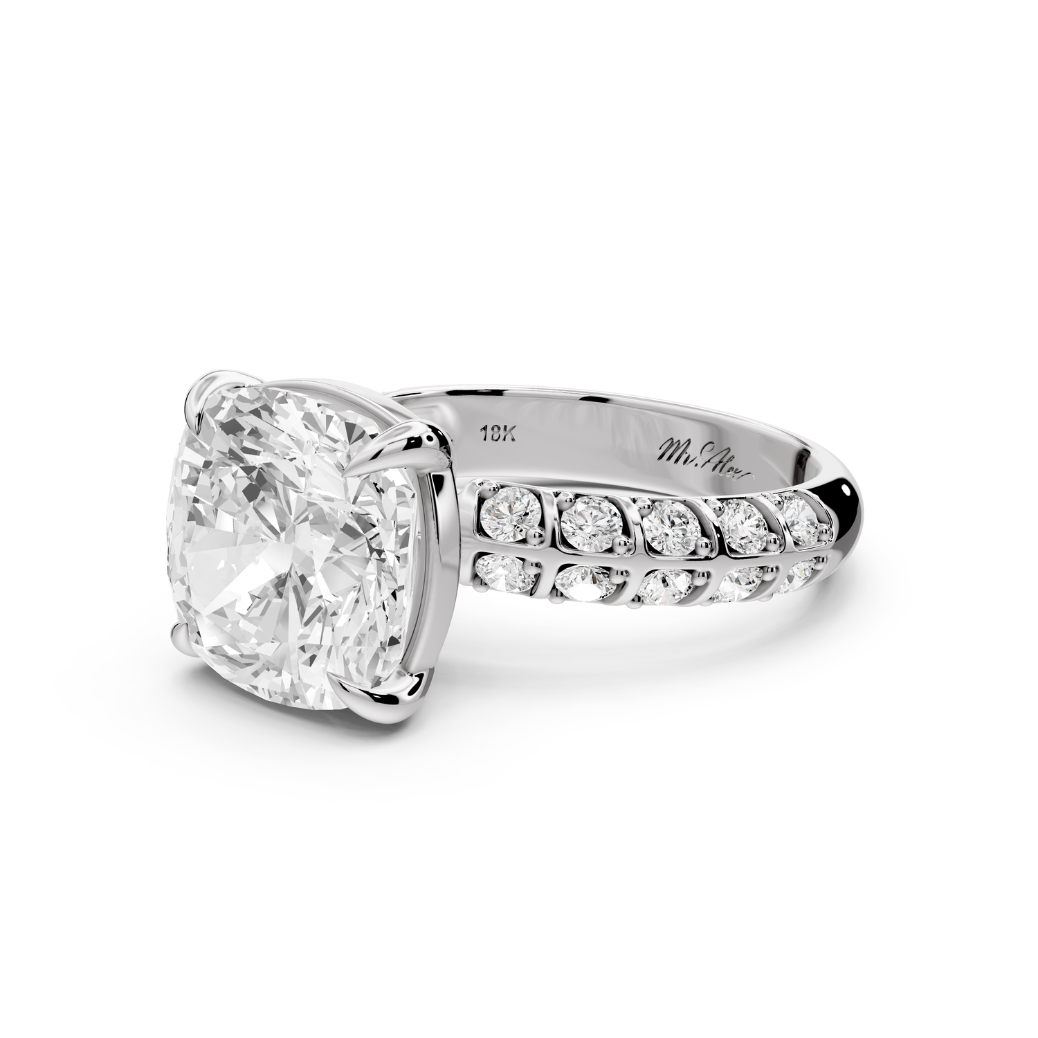 Jessica - 5ct platinum Cushion Split-Shank Engagement Ring with Double-Row Shared-Prong Pavé Band
