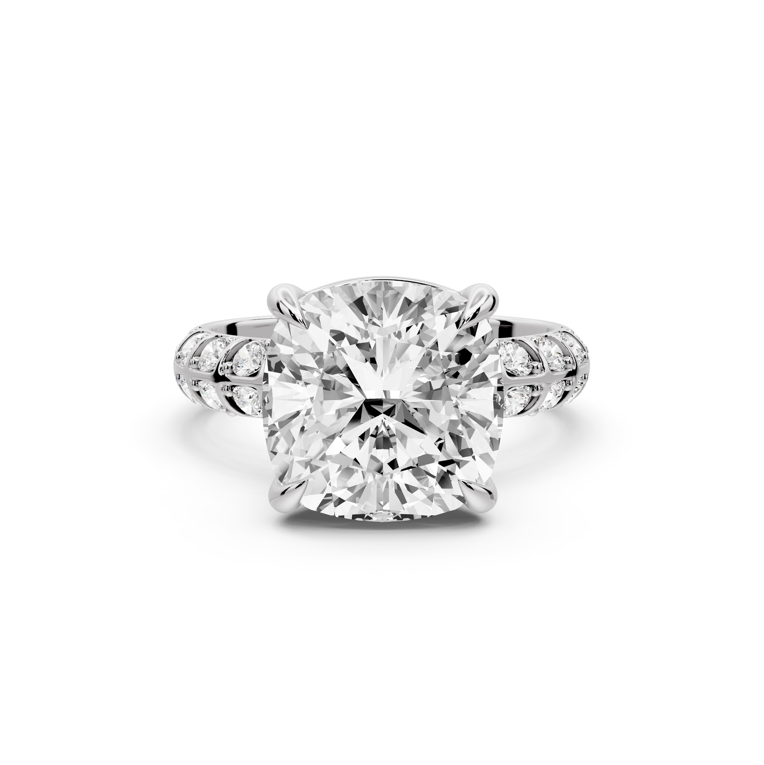 Jessica - 5ct platinum Cushion Split-Shank Engagement Ring with Double-Row Shared-Prong Pavé Band