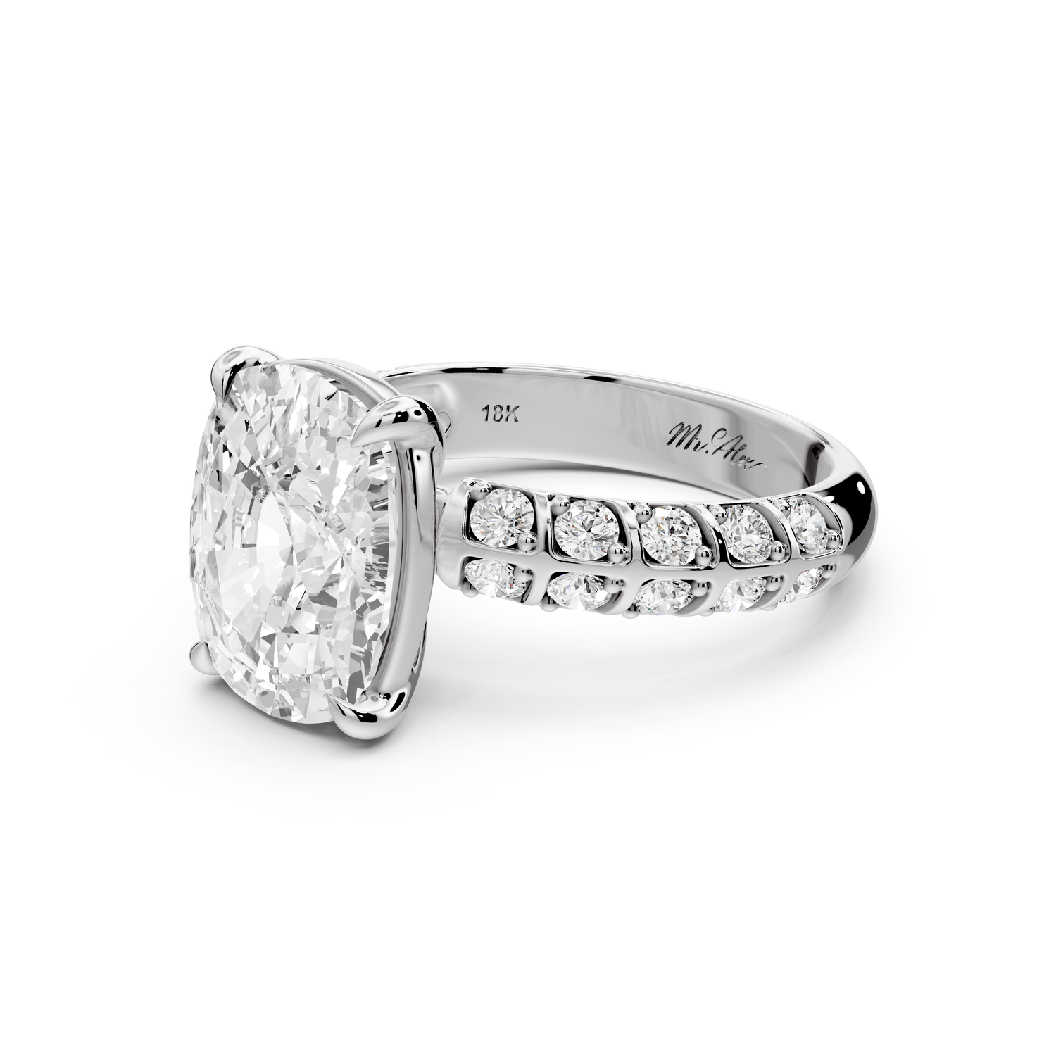 Jessica - 5ct platinum Ecushion Split-Shank Engagement Ring with Double-Row Shared-Prong Pavé Band